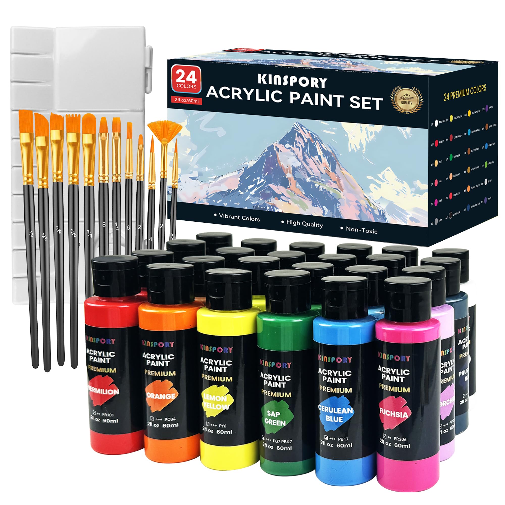 kinspory set acrylique 24 x 60ml + 12