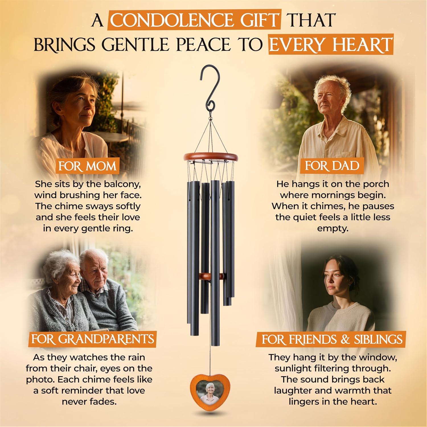 32 Inch Memorial Wind Chimes Outdoor, Personalized Sympathy Gifts for Loss of Loved One, Memorial Gifts for Loss of Mom, Sympathy Wind Chimes for Mother, Father, Brother, Sister