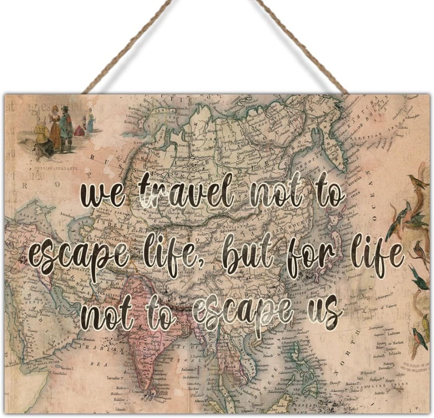 Wood Sign Europe Vintage Old Maps Adventure Sign Plaque We Travel Not to Life Wood Decor Sign Rustic Farmhouse Wood Wall Decor Signs for Living Room 24x18in