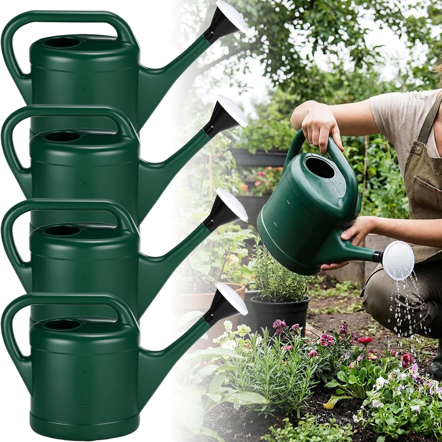 4 Pack 0.8 Gallon Watering Can for Outdoor Plants Garden Water Can with Removable Long Spout Sprinkler Head, Gardening Tool for Horticulture Classes Gift for Plant Lovers (Dark Green)