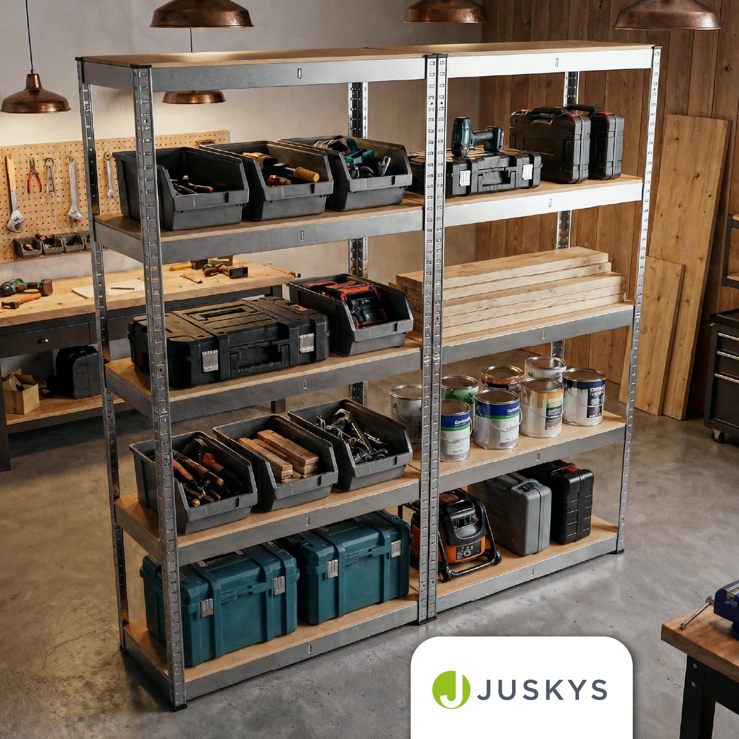 Juskys 2er-Set Lagerregal Basic 2X 180x90x40cm (HxBxT) | 1750 kg | 10 Böden | Schwerlastregal Steckregal Metall Kellerregal Regalsystem Regal verzinkt