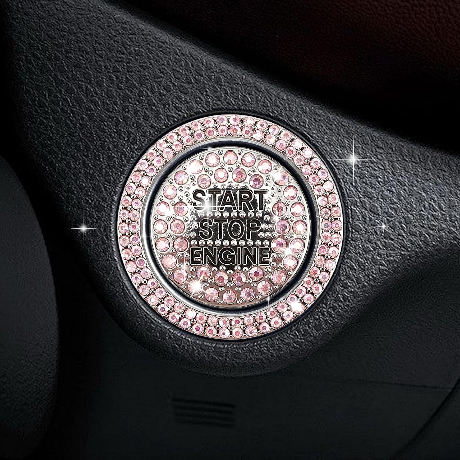 Bling Rhinestone Push Start Button Cover, Sparkly Crystal Ignition Knob Ring for Women, Diamond Car Interior Decor, Universal Glitter Sticker Trim Car Accessories (White)