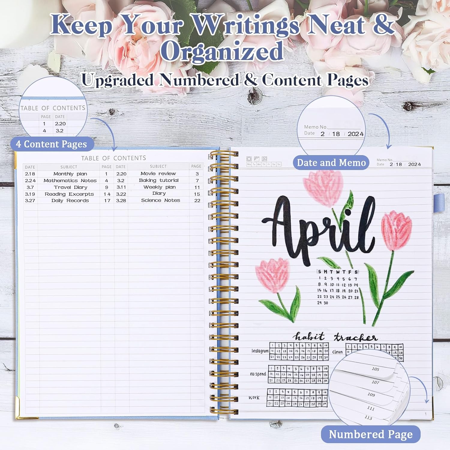 Journaling Notebooks 8.5" x 11", Hardcover Spiral Notebook, Leather Journal Notebook for Women Girls, College Ruled Notebook with Numbered Page, Pocket, Purple Large Organizer Notebook for Work School - Image 2