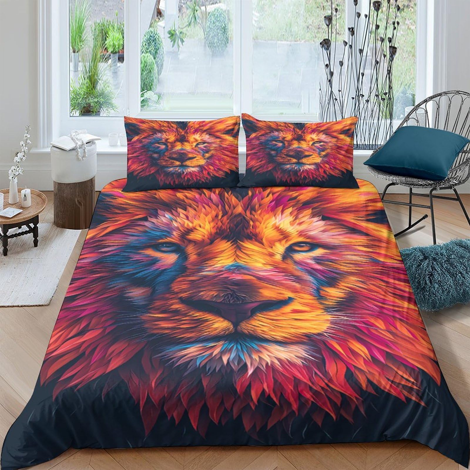 Parure de lit lion orange 135x200 pour illuminer la décoration de chambre