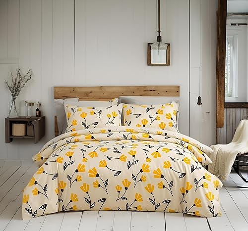 Miniatura 7 de DaDalogy Bedding - Juego de funda de edredón floral de flores amarillas con tulipanes naranjas dorados, flores de jardín botánico, marfil, beige,