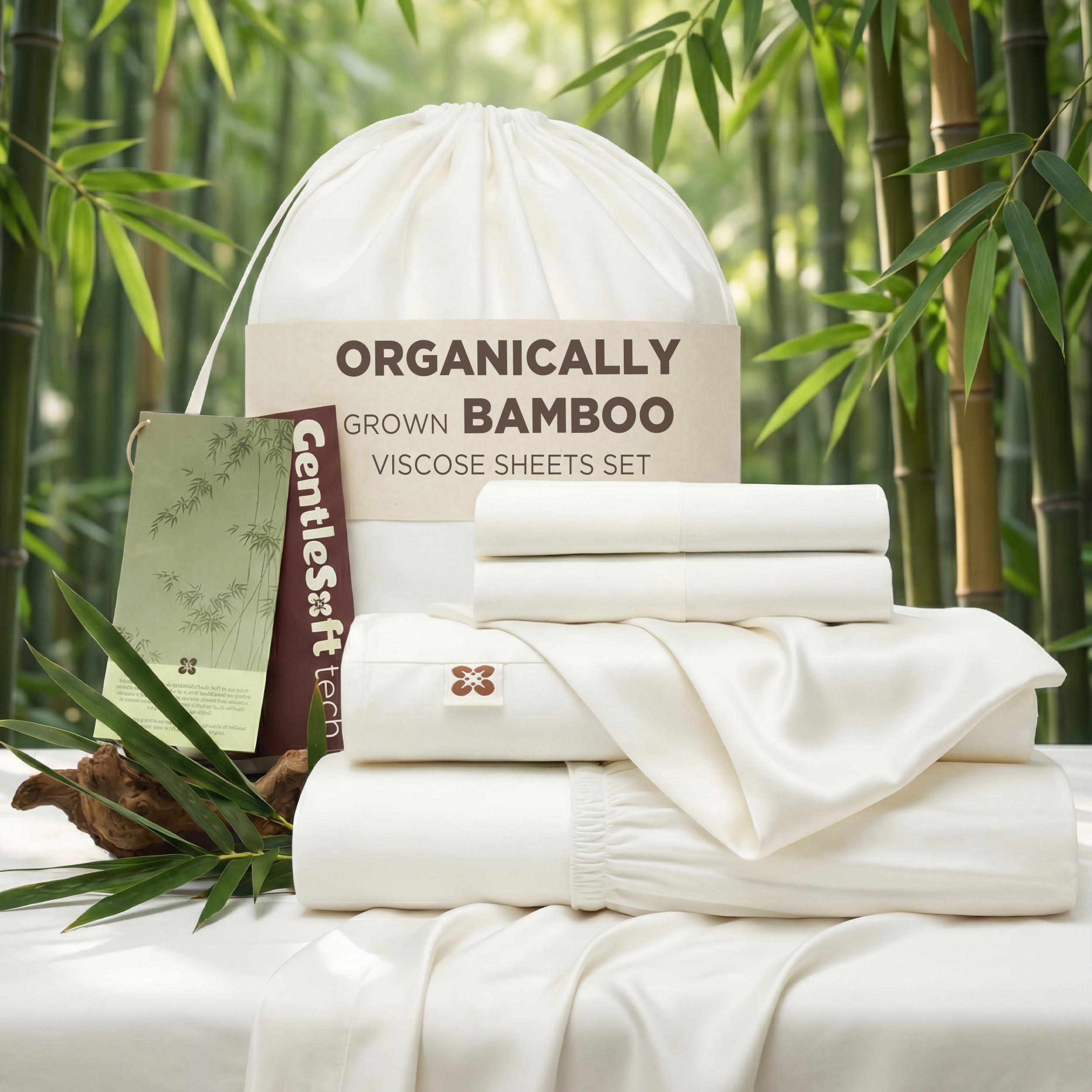 Bedsure 100 Organically Grown Bamboo Viscose Queen Sheet Set Cooling Bedsheets for Hot Sleepers Luxury Silky Soft PureWoven