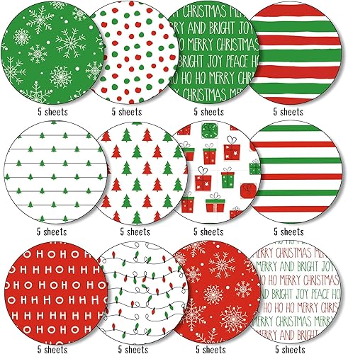 Miniatura 3 de Whaline 60 piezas de papel con patrón de Feliz Navidad, álbum de recortes HOHOHO, papel especial para árbol de Navidad, copo de nieve, papel