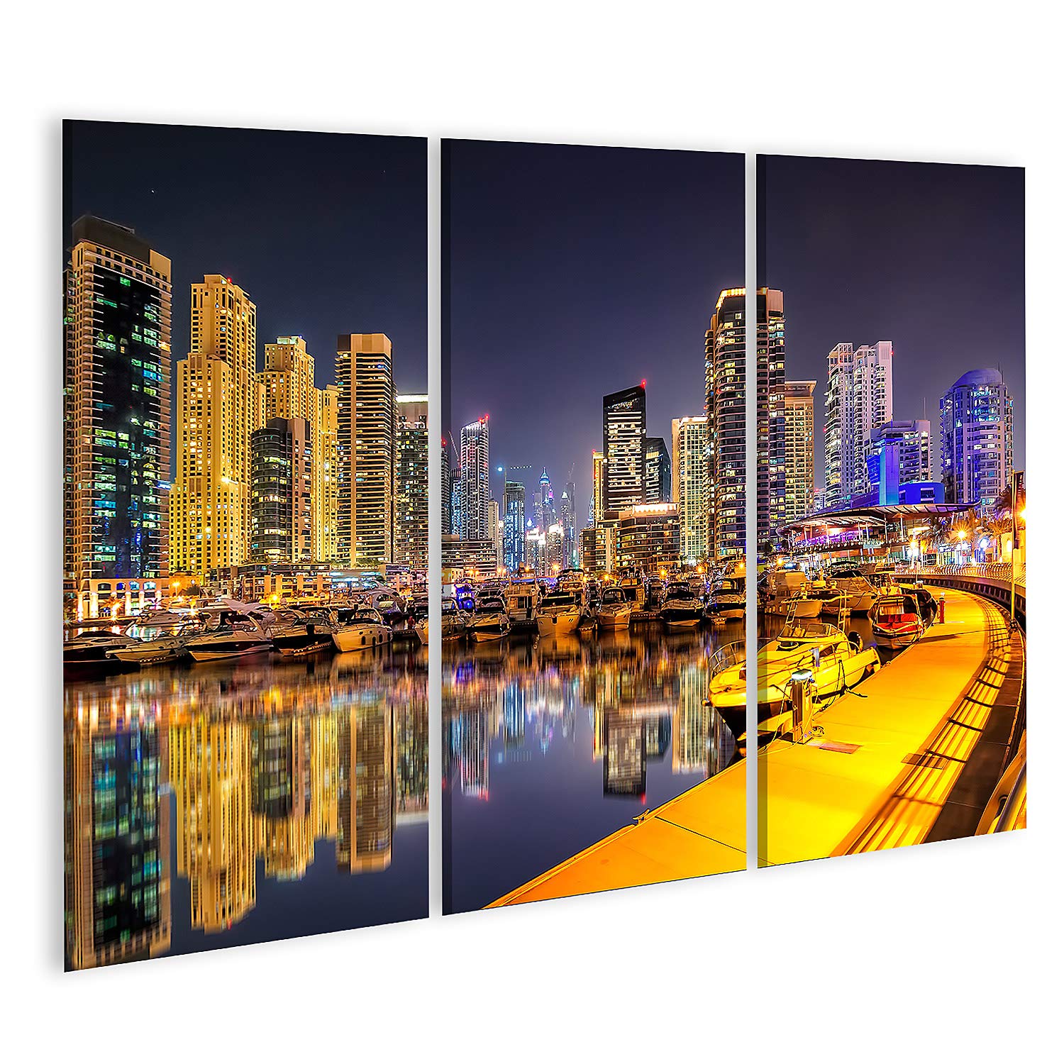 islandburner Prime - Immagine su tela, soggetto: incredibile notte di Dubai Marina, skyline di lusso, yacht dock, Dubai, squadra, poster