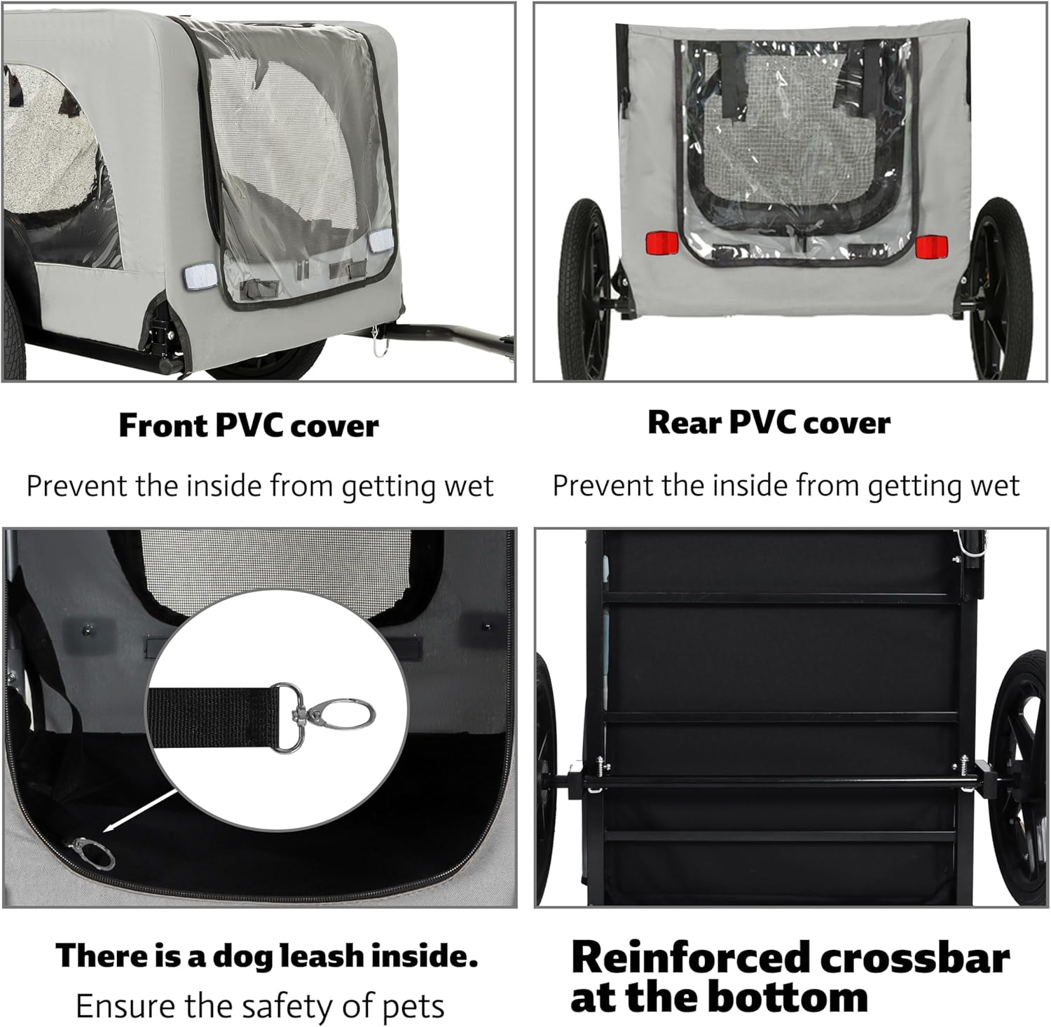 Outdoor Heavy Duty Collapsible Pet Bike Trailer with 16-Inch All-Terrain Wheels & Universal Hitch – Foldable Dog/Cargo Carrier Cart for Bicycles, Black+Dark Gray (Black)