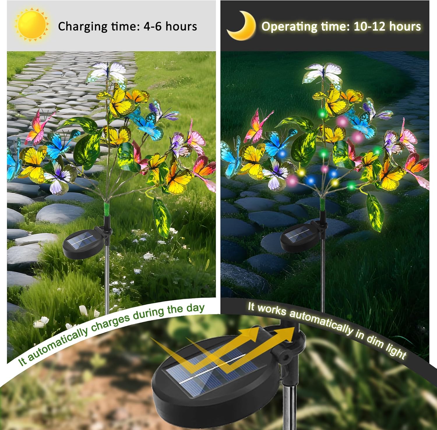 Anothera 2Pcs Solar Butterfly Lights Features Flashing or Steady-on Modes, Waterproof Sunflower Garden Lights for Outdoor, Patio, Lawn, Yard, Valentine's Day Gifts for Wife and Girlfriend - Image 4