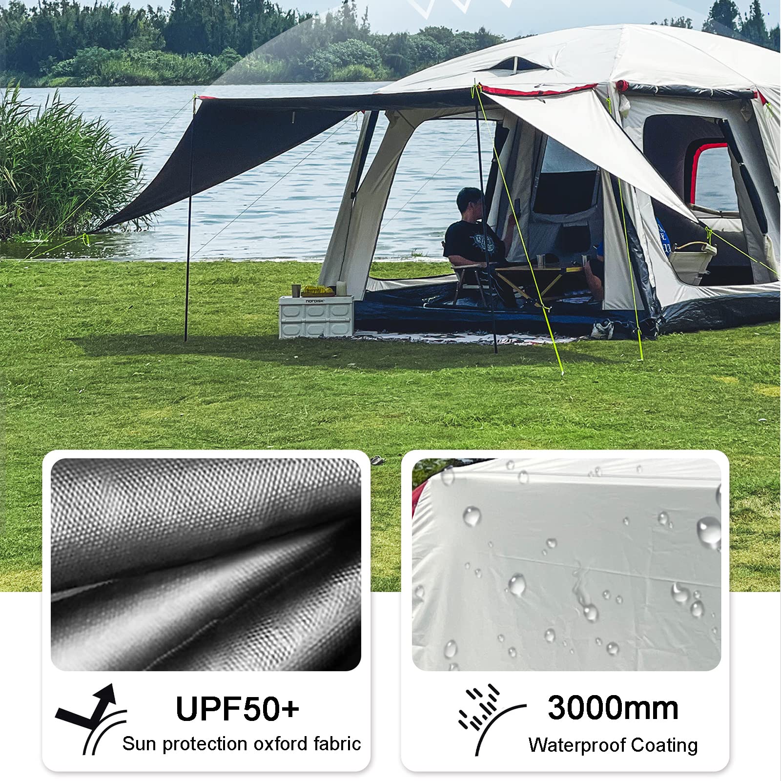 Tenda da Campeggio, Tenda da Campeggio all'aperto per Famiglie, Tende a Campana di Grandi Dimensioni con tettoia, Tenda per Famiglie di Grandi Dimensioni per Esterni, Picnic, campe