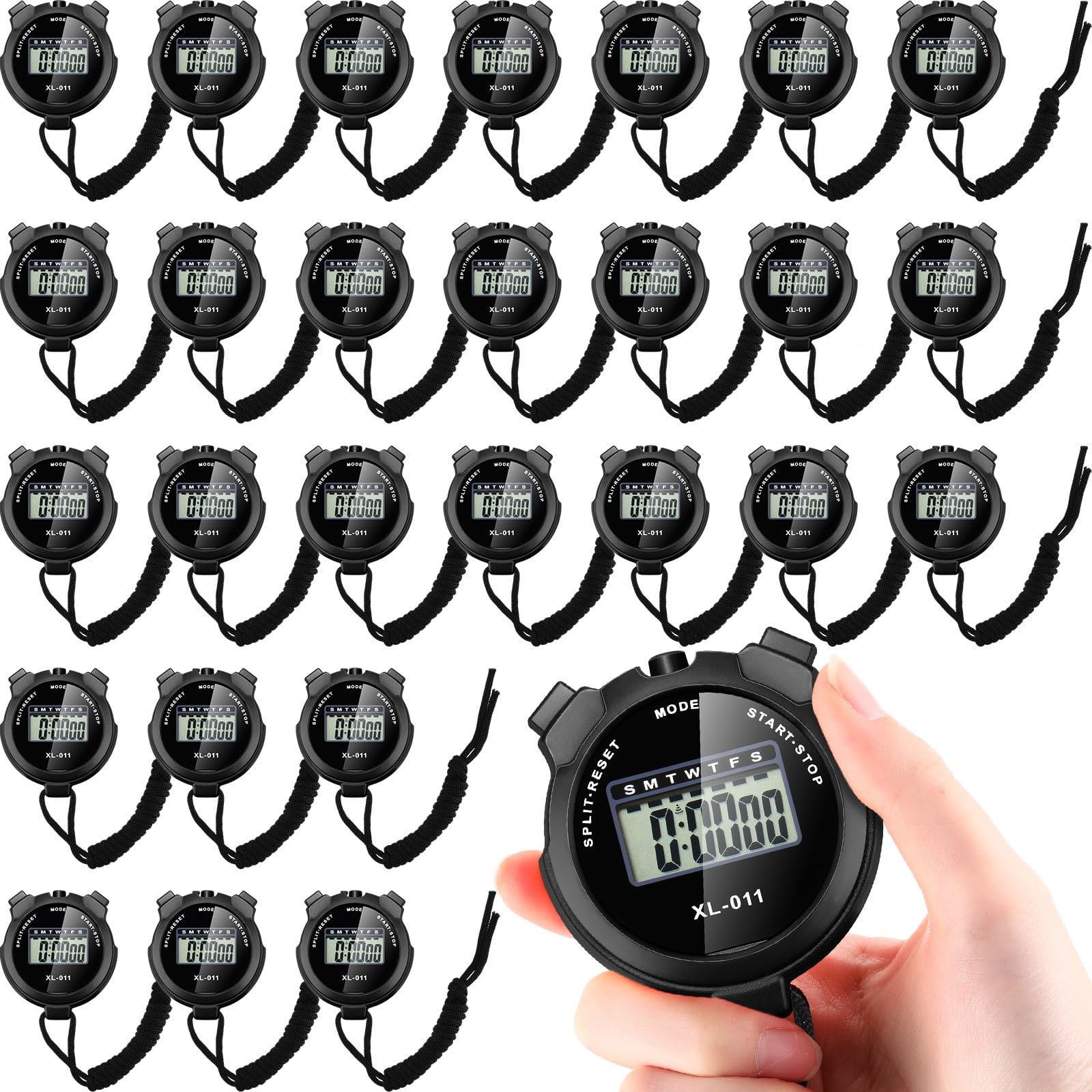 Kanayu 28 Pcs Digital Stopwatch Timer Sports Digital Stopwatch Shockproof Large Screen Handheld Stop Watch with Lanyard Date Time Alarm Function for Coach Swimming Running Sports Train (Black)-image-28
