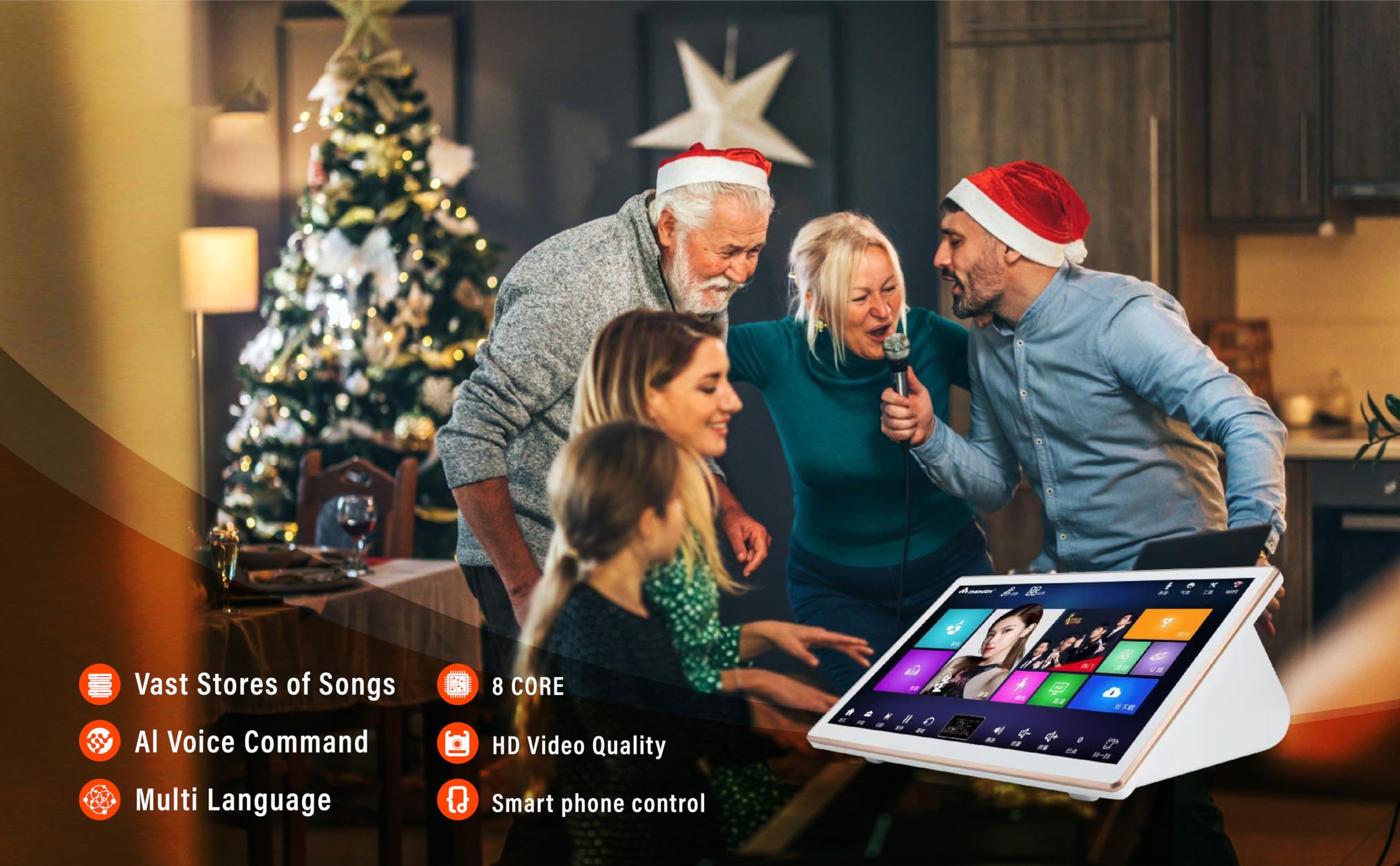 Sistema Karaoke con Touch Screen, Mixer e funzione Eco, connettività WiFi, compatibile con app, lettore karaoke intelligente, display da 18,5 pollici