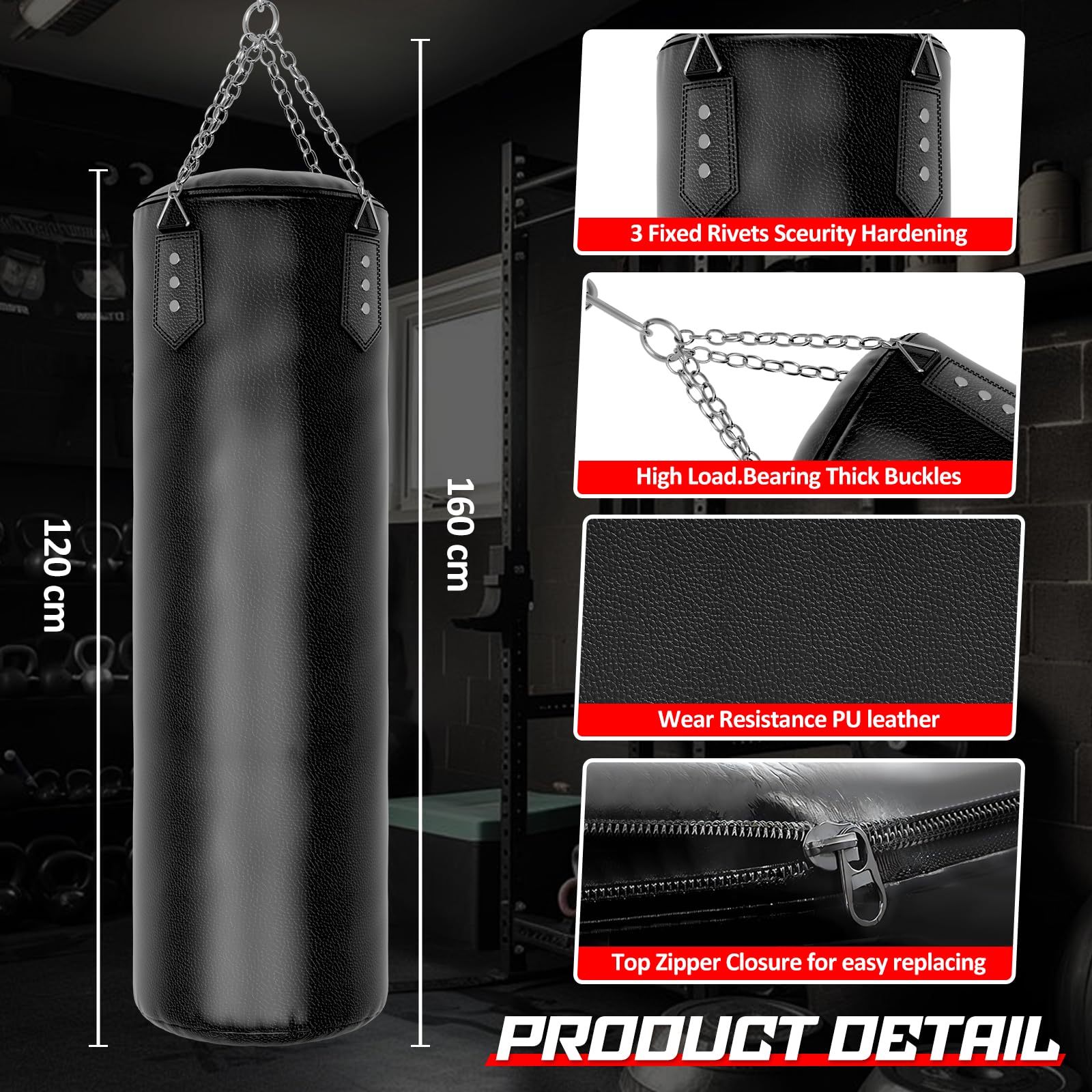 Suspension Sac De Frappe, Punching Ball Lourd De 120 CentimèTres, Sac De Boxe pour Enfants, Adolescents Et Adultes (Non Rempli)