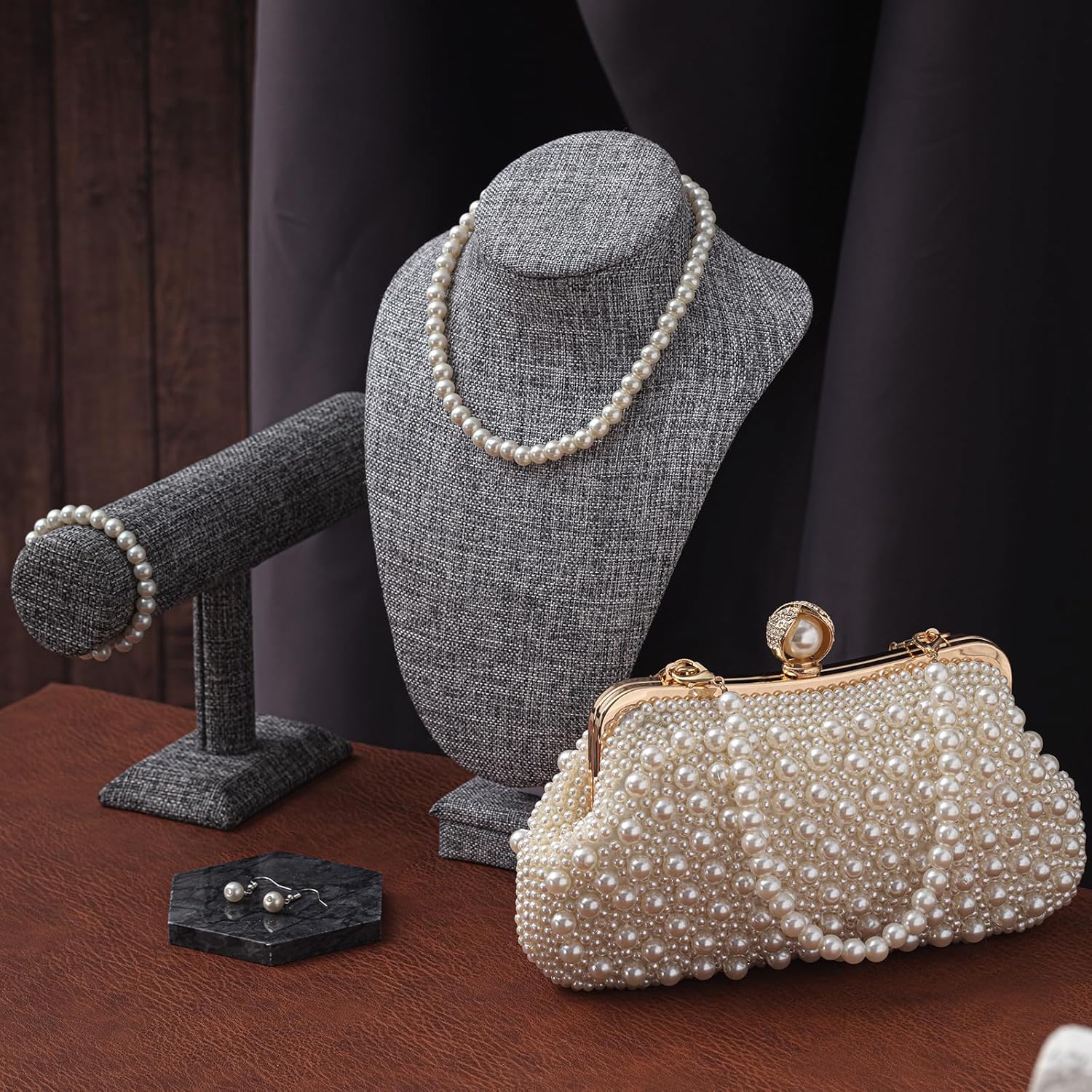 Talltalk 4 Pcs Women Pearl Clutch Purses with Necklace Bracelet Earring Set Jewelry Evening Bag Handbag Accessories for Tea Party Wedding Bridal Birthday - Image 4