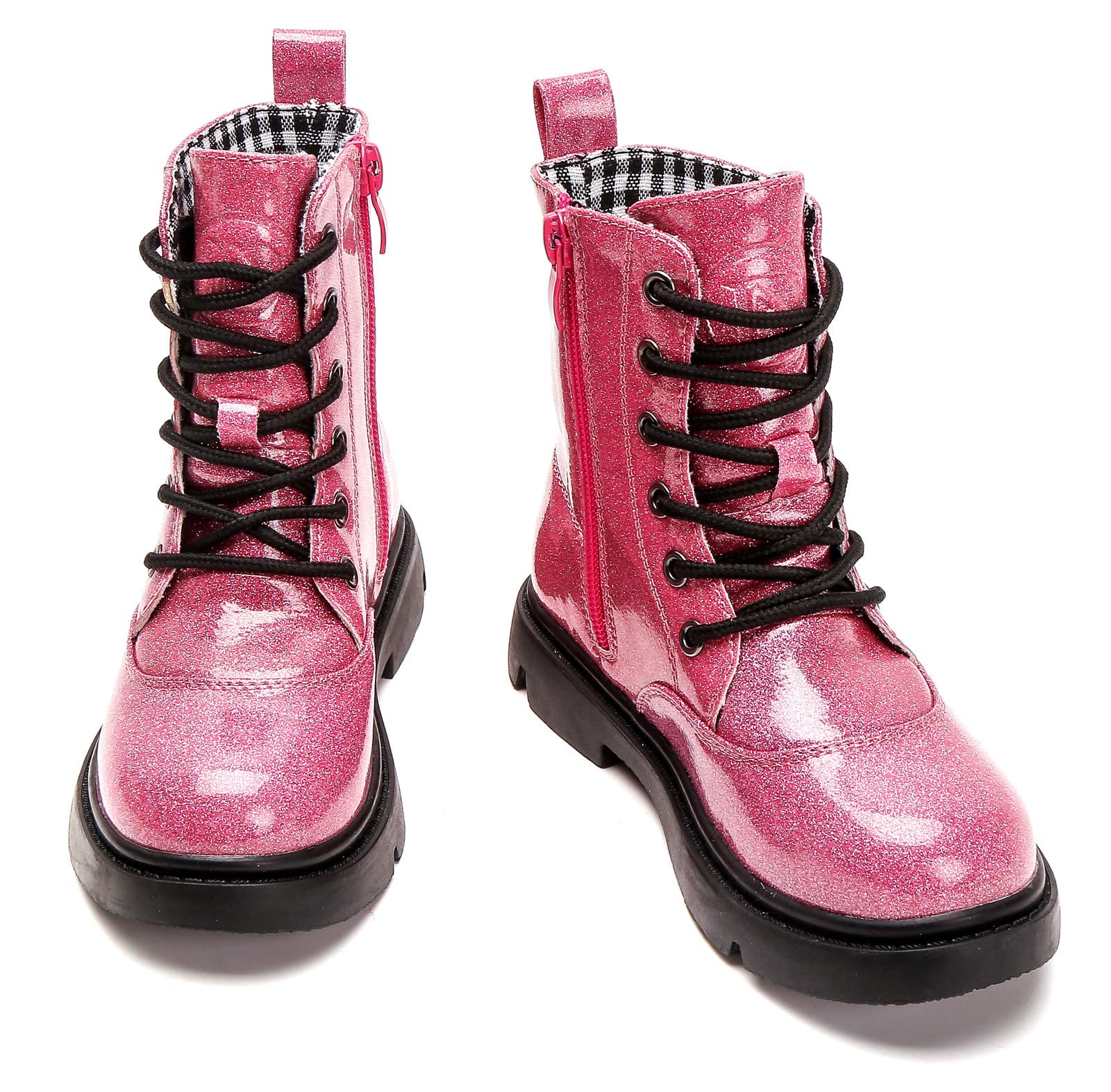 DADAWEN Boys Girls Waterproof Lace Up Glitter Mid Calf Combat Boots With Side Zipper for Toddler/Little Kid/Big Kid