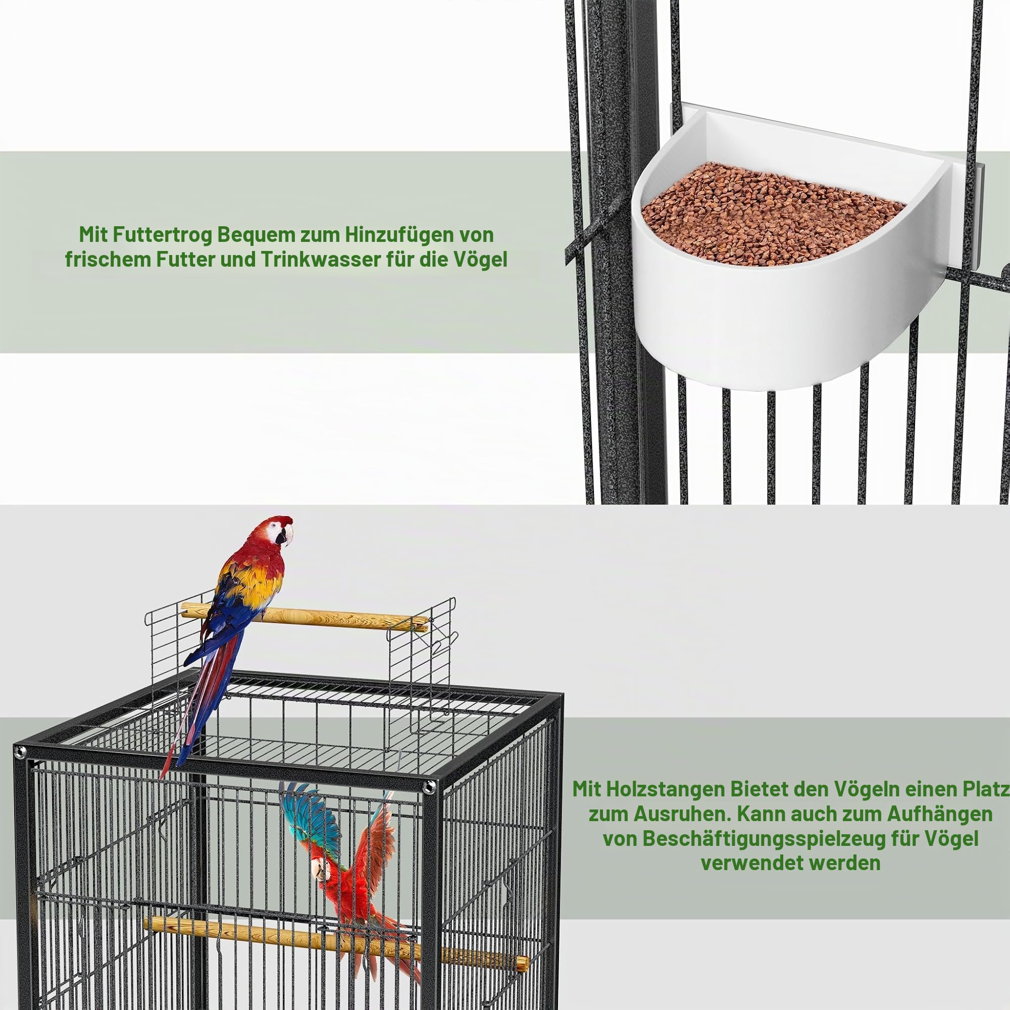 ACXIN Vogelkäfig Metall Vogelvoliere mit Rollen, Wellensittichkäfig mit Holzstangen und Futternäpfen, Tierkäfig Vogelhaus für Papageien, Tauben, Sittiche und Finken (Typ D)