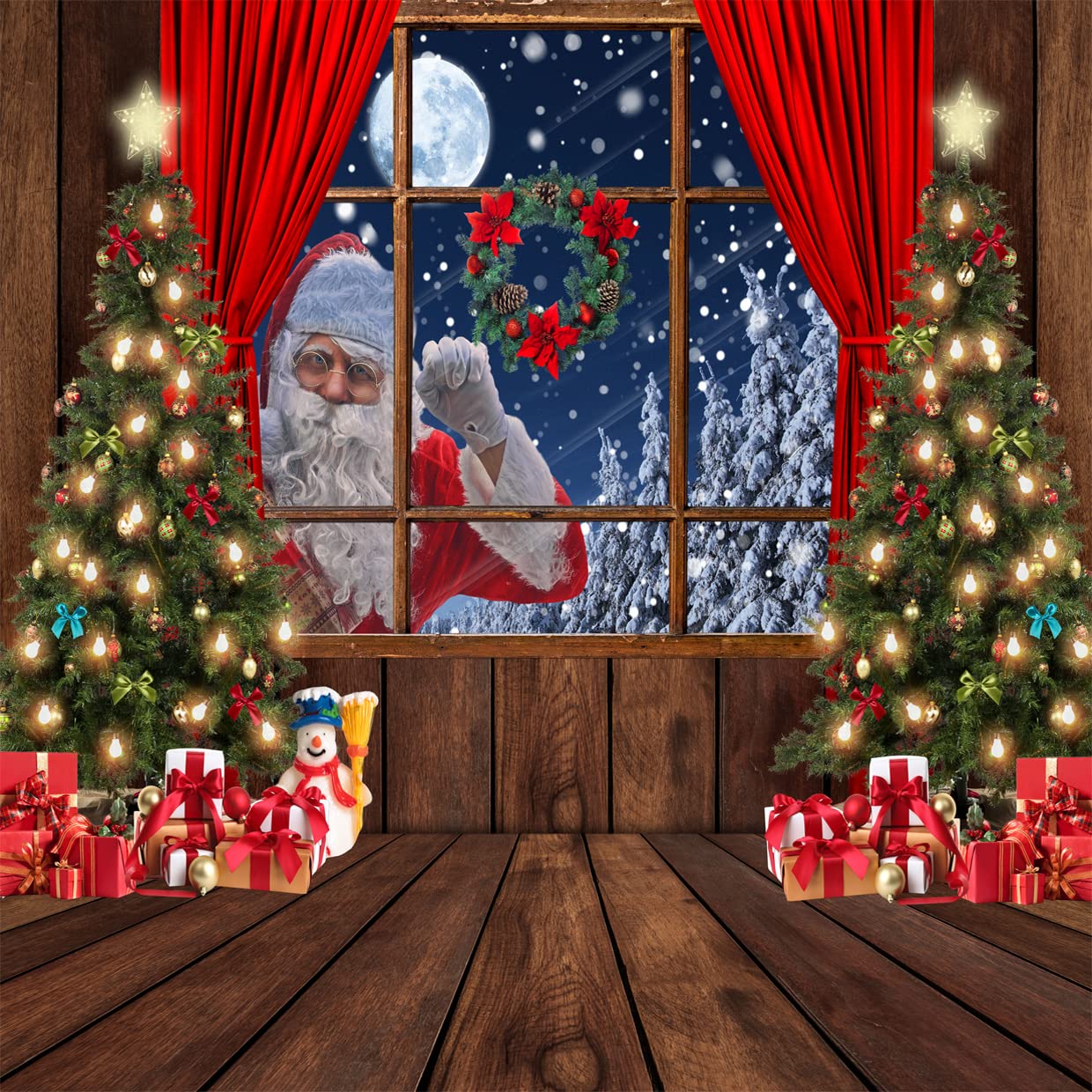 Leowefowa Weihnachts-Hintergrund 6x3 M – Lustige Weihnachtsmann-Werkstatt & Weihnachtsbaum Motiv, Vinyl, Für Fotoshooting & Partydeko