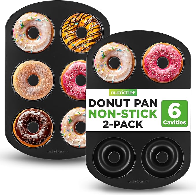 NutriChef Nonstick Donut Pans for Baking | 6 Durable &