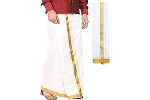 Ramraj Cotton Dhoti for Men | Premium White Free Size Dhoti with Golden Border