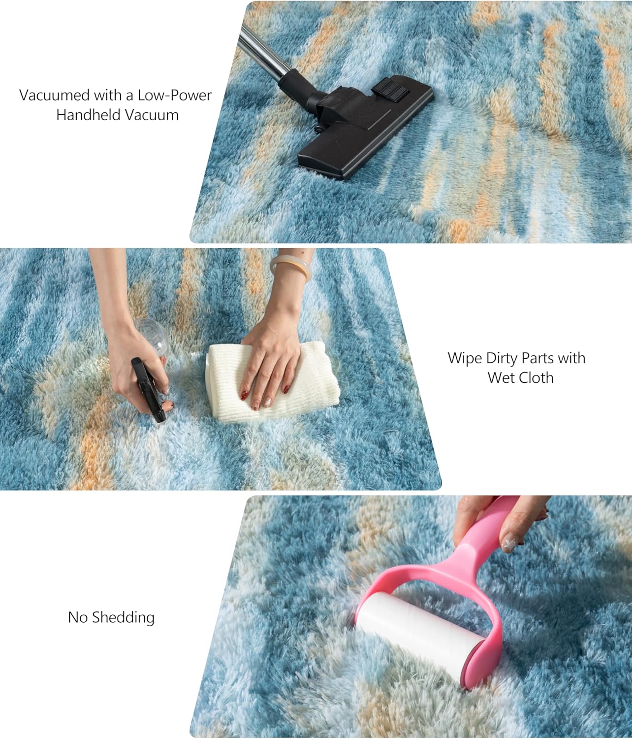 Abstract Rugs for Bedroom Girls, 4x5.9 Shag Carpet for Living Room, Fluffy Blue and Yellow Area Rug for Kids Room, Soft Non Slip Aesthetic Decor for Home