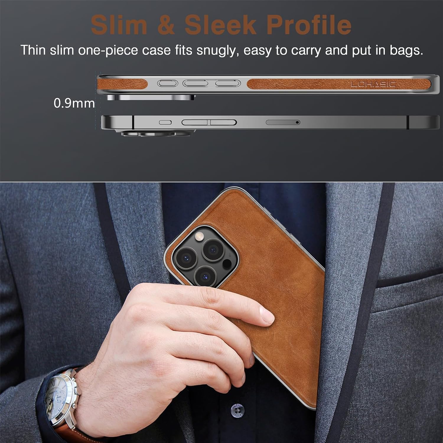 LOHASIC for iPhone 16 Pro Leather Case Compatible with MagSafe, Classic Slim Luxury PU Soft Non-Slip Grip Shockproof Bumper Full Body Protective Cover Phone Cases for iPhone 16 Pro 6.3" 2024 - Brown - Image 4