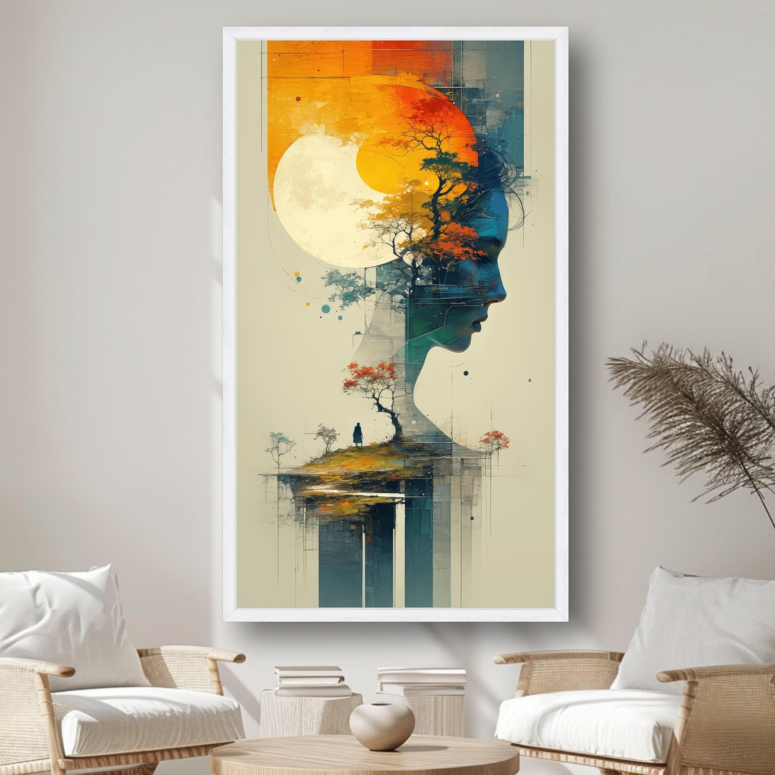 TONGYINLI Abstract Female Silhouette Canvas, Surreal Nature Scene Wall Art, Landscape Trees Oil Painting, Contemporary Decor(80x150cm/Frameless)