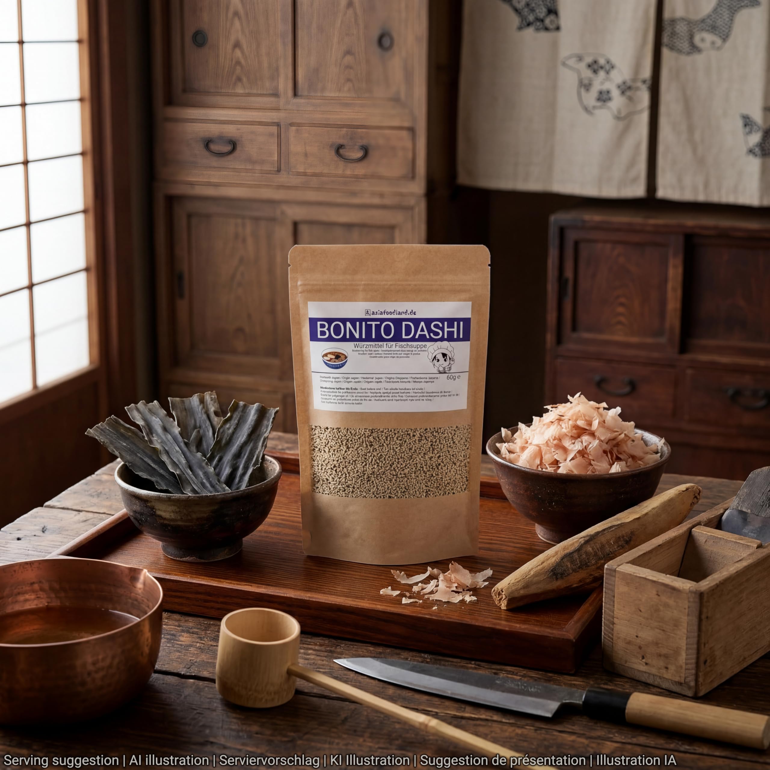 Asiafoodland Bonito Dashi Dashi Polvo Condimento para sopa de pescado 60 g