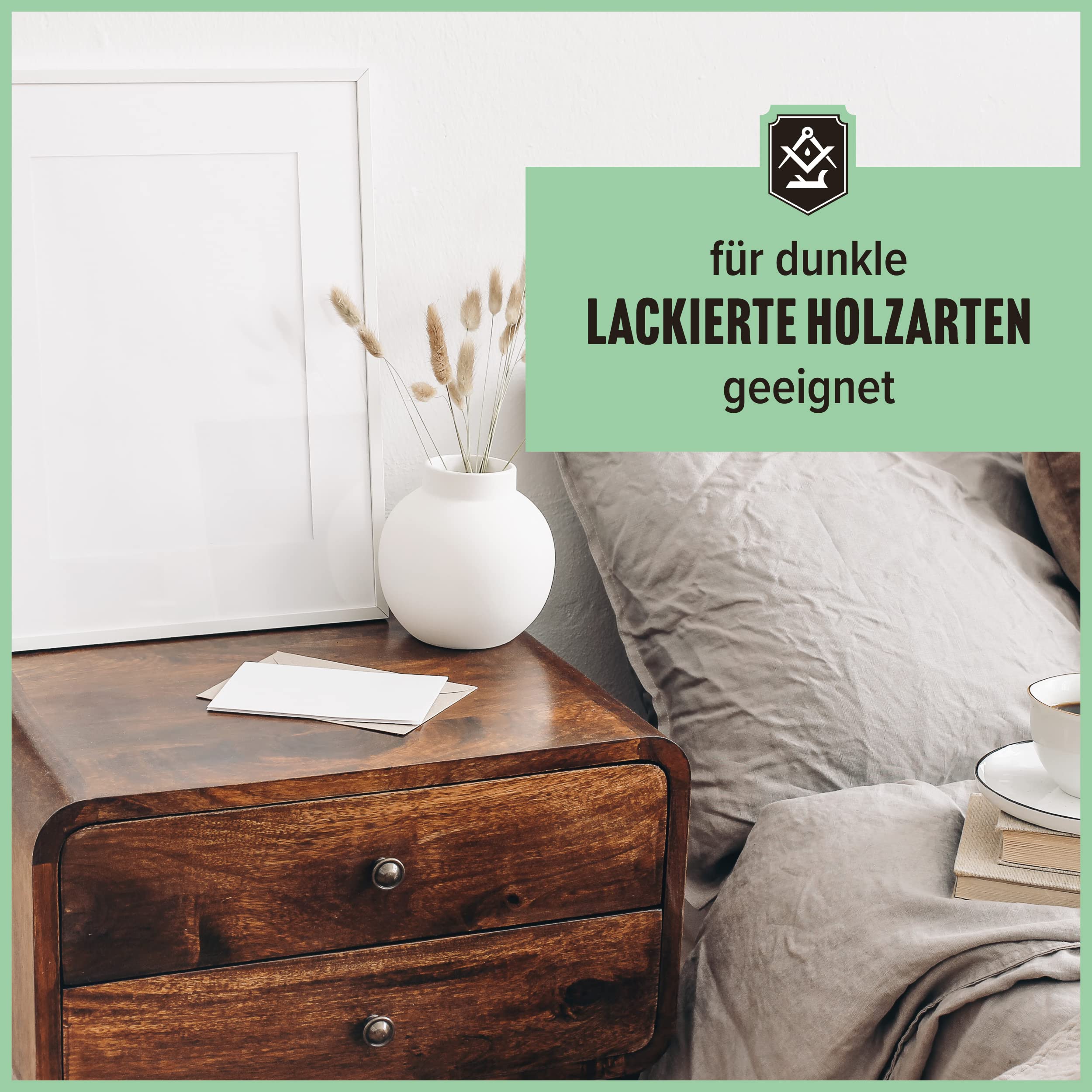 SCHRADER Polish pour bois foncé – Polissage pour meubles – Rafraîchit les meubles en bois laqués – 1 x 250 ml – Avec chiffon de polissage – Fabriqué en Allemagne