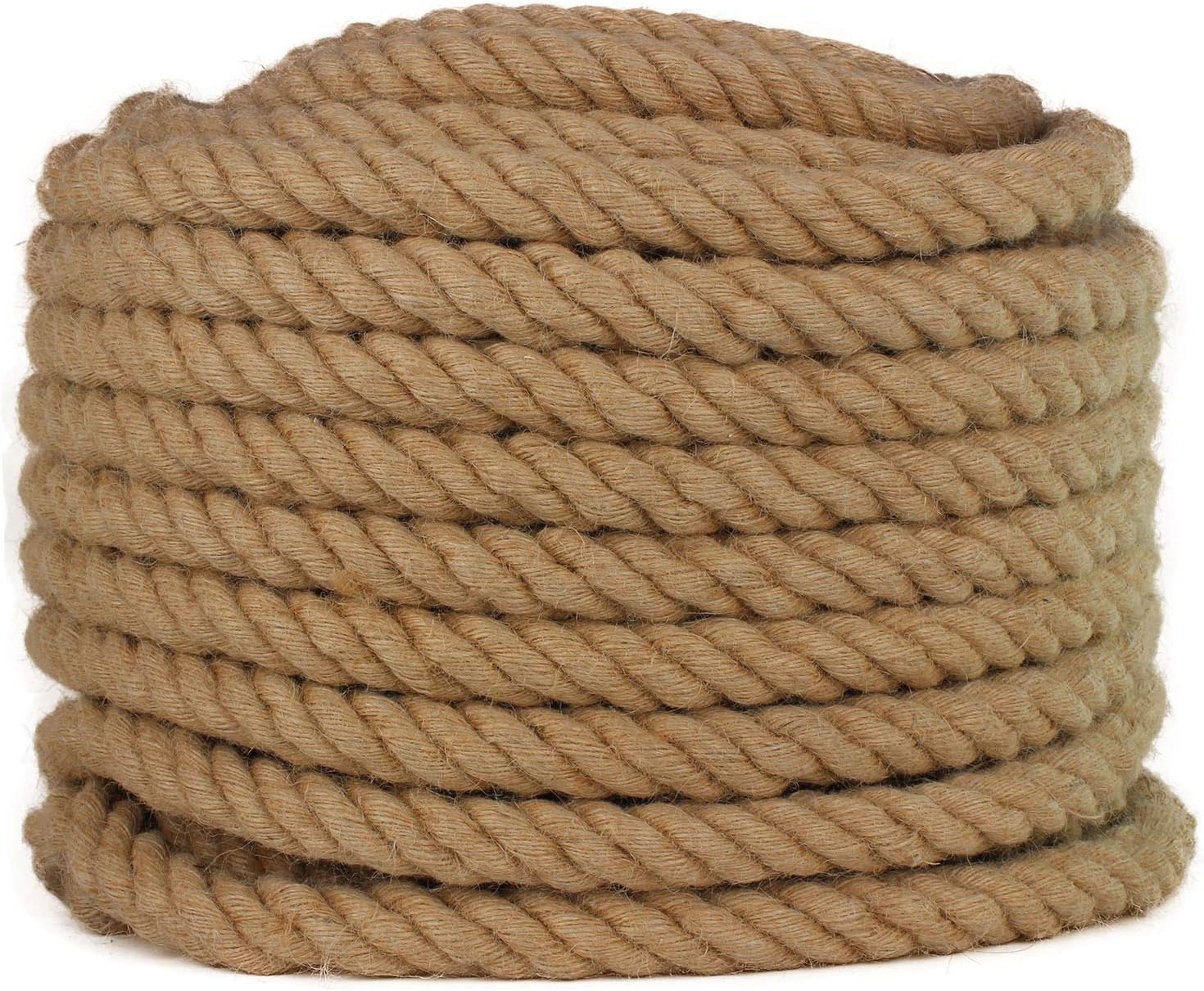 Twisted Manila Rope 1 in x 164 ft Jute Rope Thick Hemp Rope Jute Twine for Railing Docks Tug of War Climbing Decorating Crafts Nautical Landscaping Swing Hammock Burlap Rope