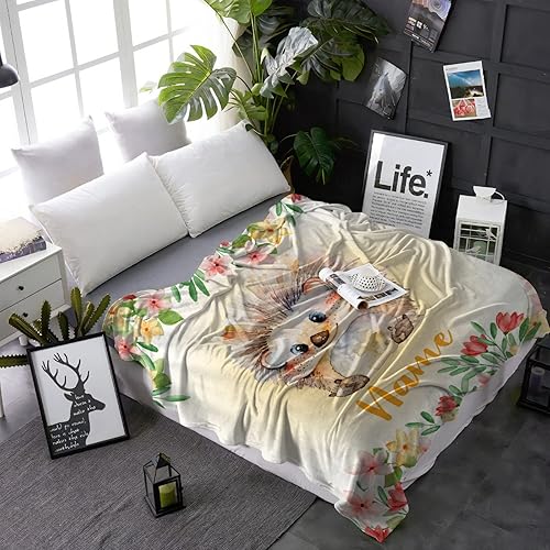 Miniatura 253 de Manta personalizada con diseño de jirafa y elefante, manta de franela suave, acogedora y ligera con nombre para sofá, cama, sofá, regalo, unisex