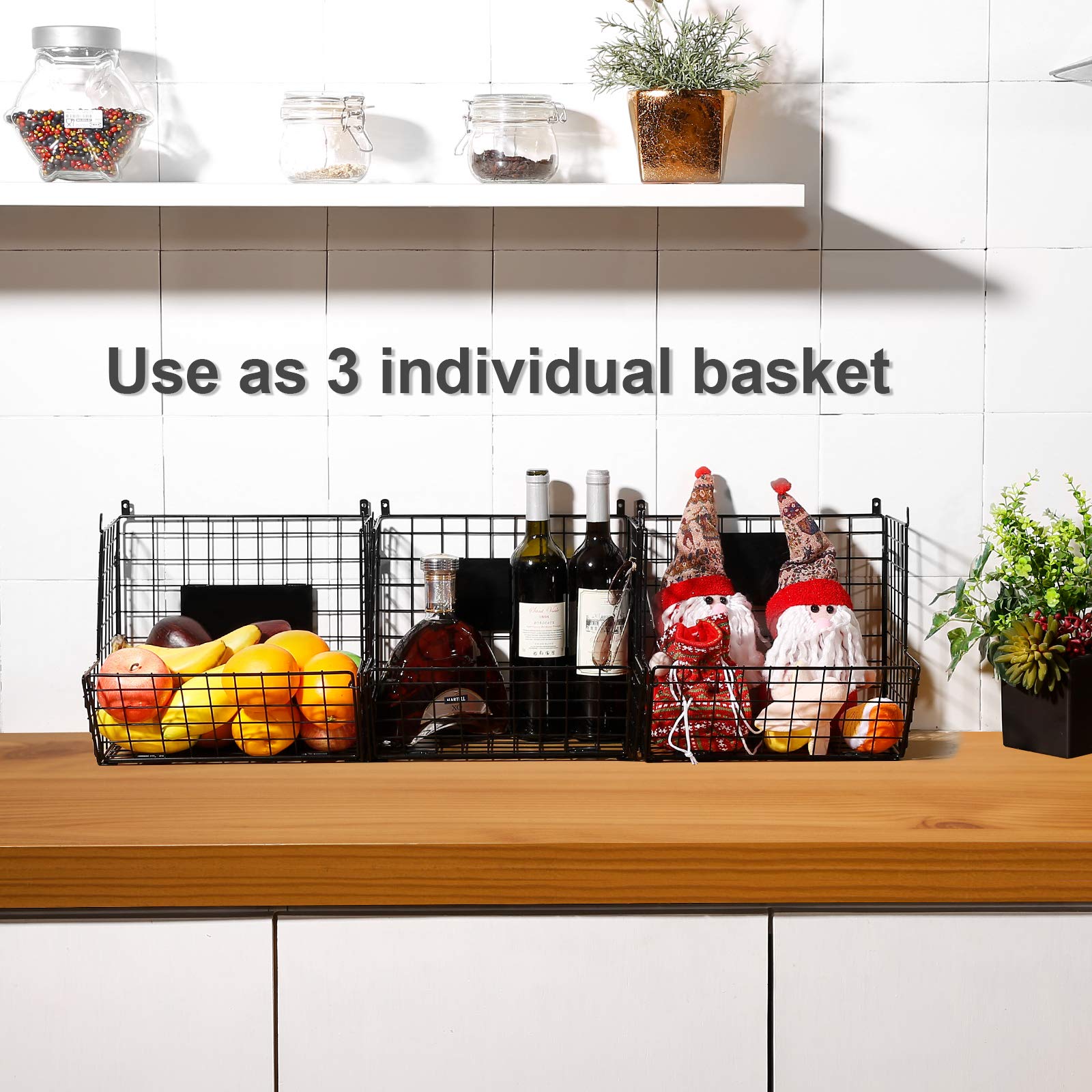 3 Tier Hanging Wire Basket Wall Mounted Storage Bins for Pantry with