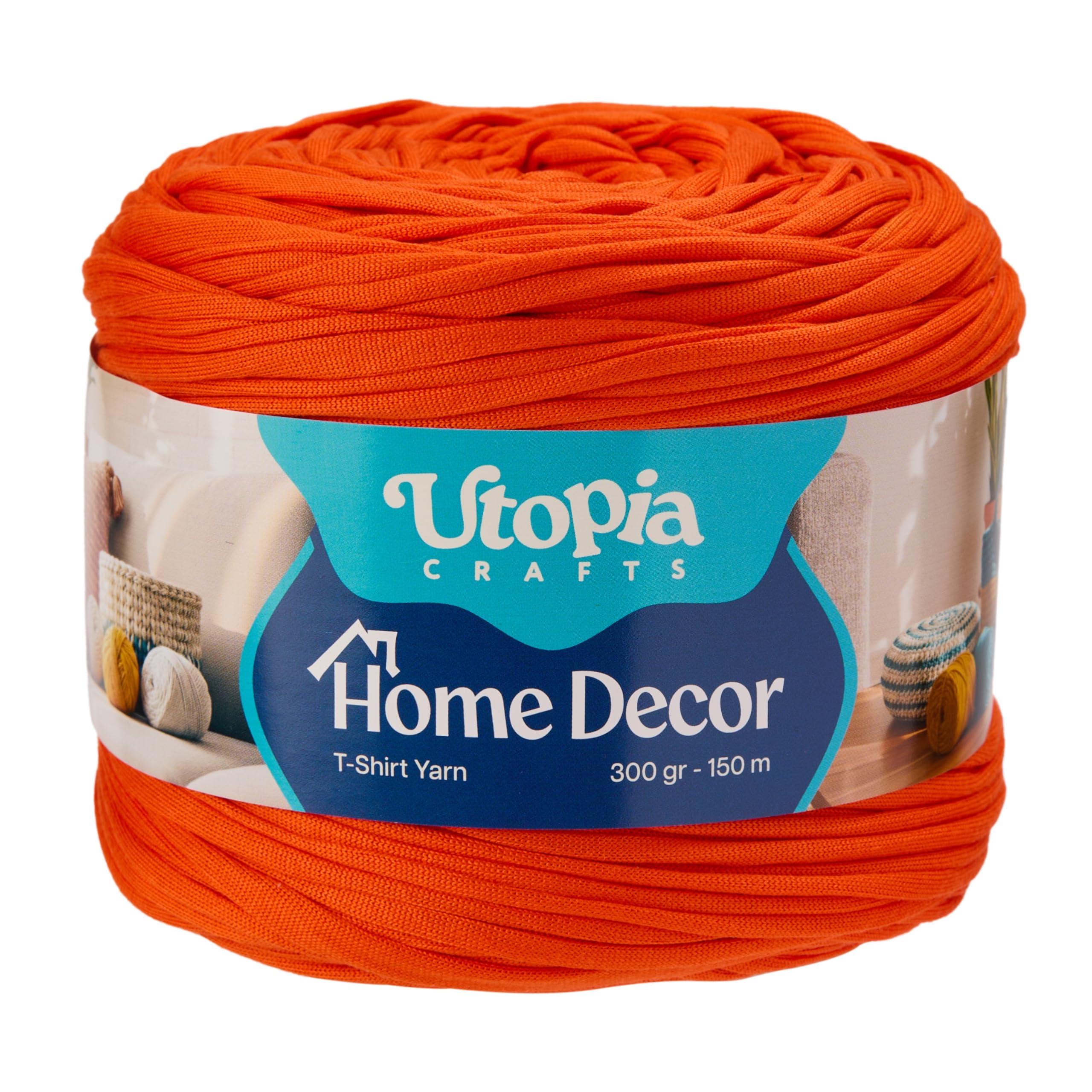 Utopia Crafts T-Shirt Yarn for Crocheting Bags & Baskets - Chunky Yarn for Crochet, Tshirt Tube Ribbon, 300g 150m, 5-7mm Jersey Cord (Bright Orange)