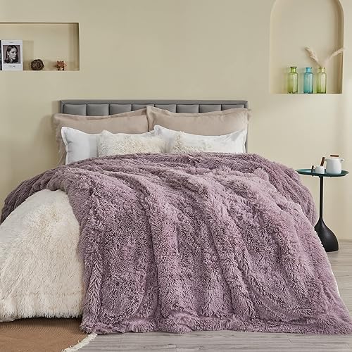 Miniatura 2 de GONAAP Manta mullida de piel sintética color morado claro, súper suave y acogedora, manta mullida de felpa lanuda para sofá o cama (morado claro,