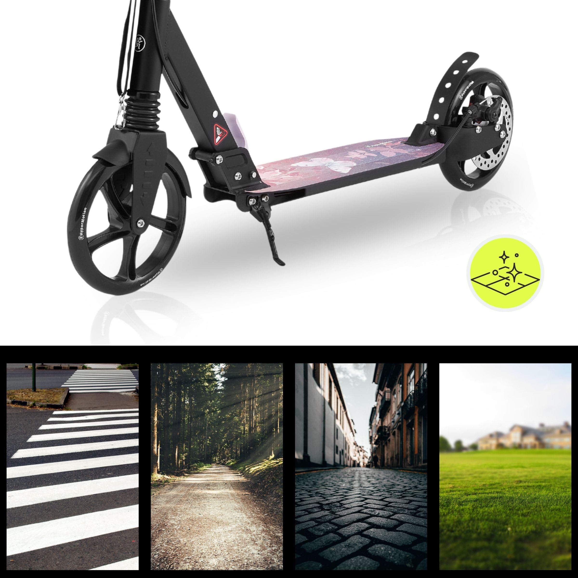 Hypermotion Trottinette Enfant 7 Ans et Adulte Pliable jusqu'à 100 kg - Trotinette pour Les Jeunes - Excellente Suspension, Plateforme Antidérapante, Guidon Réglable, Roues de 200 mm