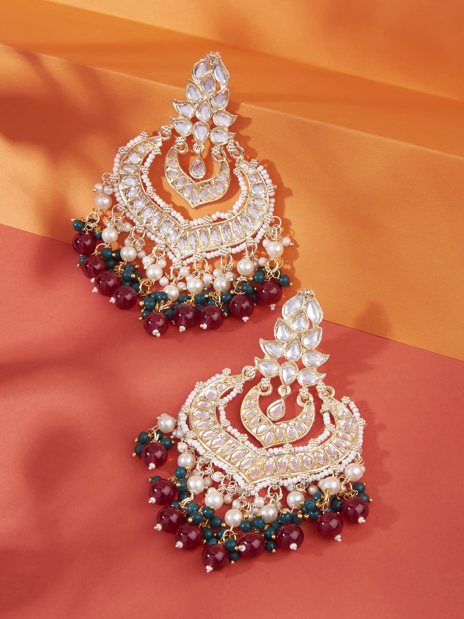 Kundan Beads Layered Dangle Earrings for Women