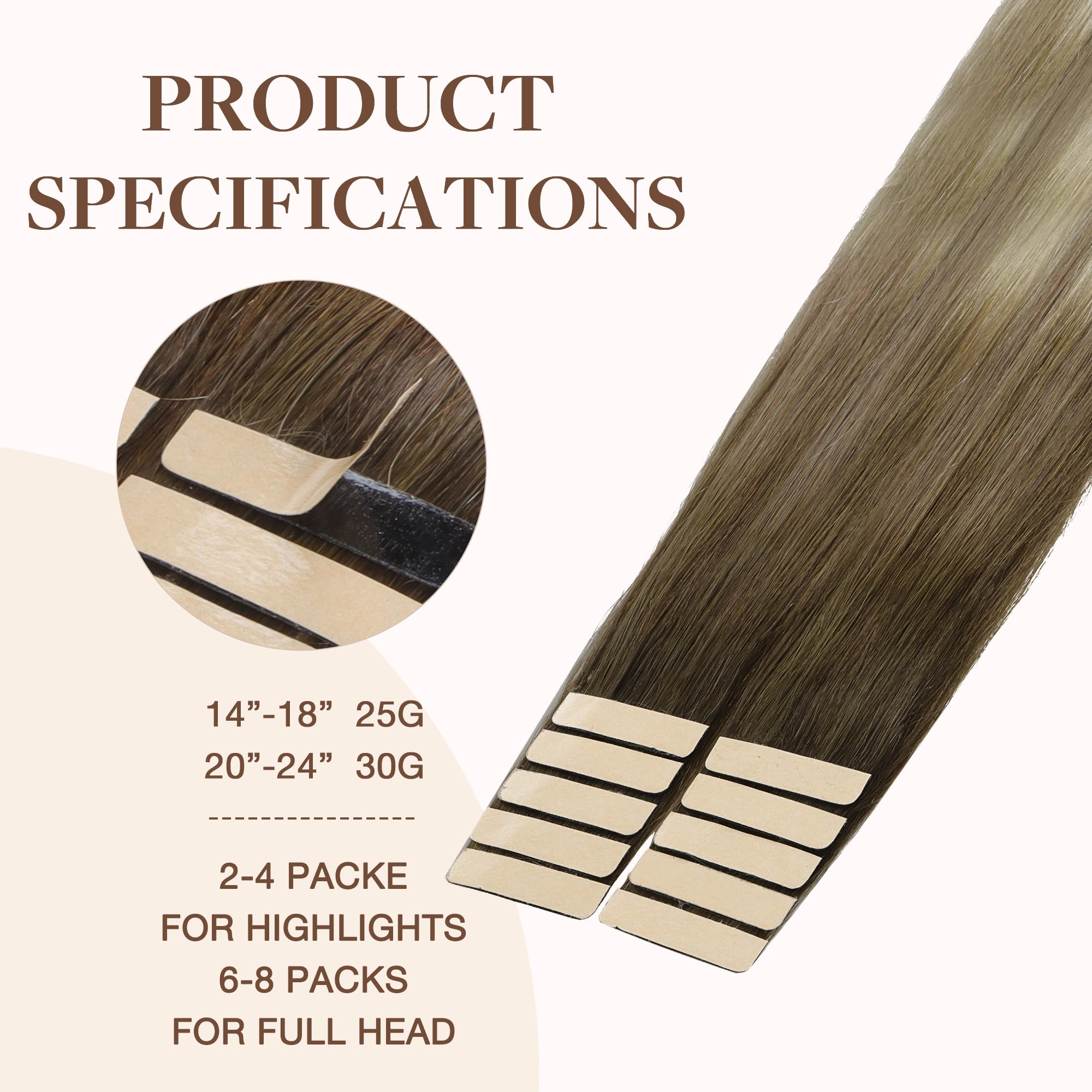 GOO GOO Extensiones Adhesivas Pelo Natural, 40cm 10pcs 25g Marrón Nogal a Castaño Ceniza y Rubio Blanquecino Extensiones de cabello, Remy Extensiones de Cabello Natural Humano Auténtico