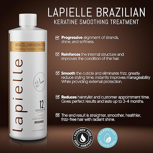 Miniatura 4 de Lapielle - Queratina brasileña con aceite de argán, para cabello seco y dañado, solo uso profesional (16 onzas líquidas).