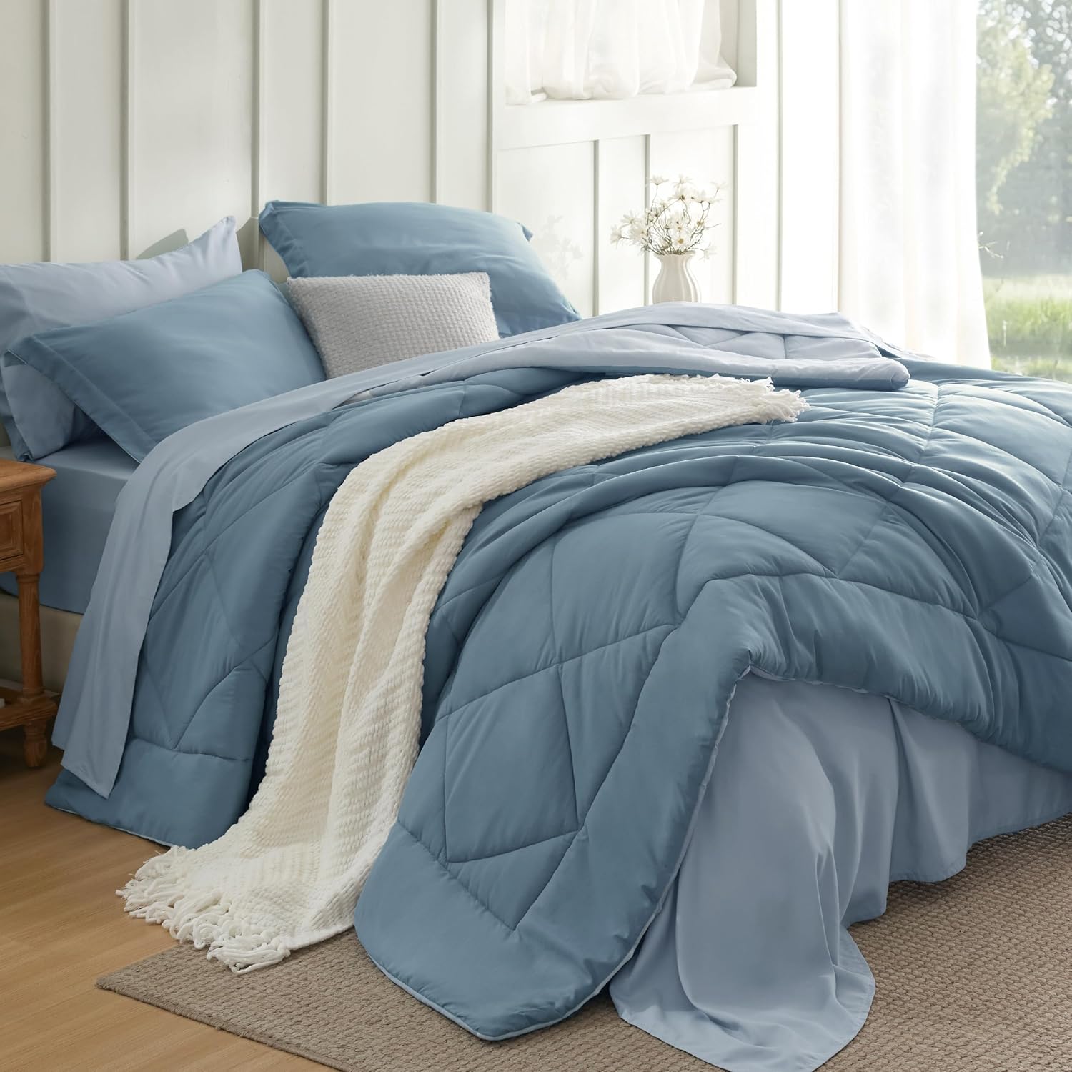 Bedsure King Comforter Set 7 Pieces Reversible Grayish