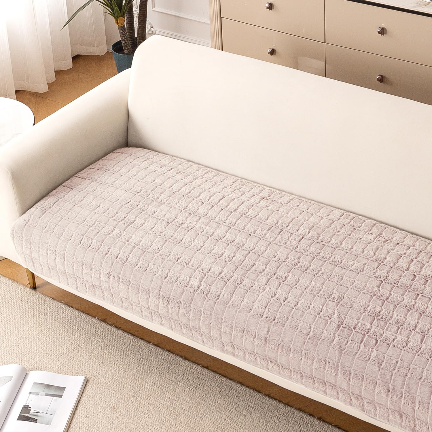 HOKIPO Plush Fabric Premium Plush Anti Slip Sofa Cover Mat,90(D)X 120(L)Cm,Beige(Ar-5033-Bge)-image-18