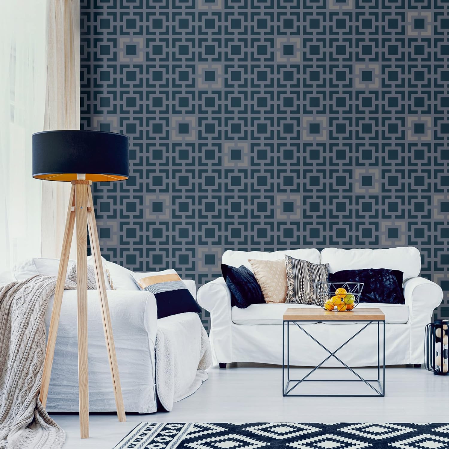 NAKLEO Reusable Plastic Wall Stencil - 59x95cm / 23” x 37” - Square Within Geometric - Large Seamless Allover Repetitive Wallpaper Pattern Painting DIY Craft Template