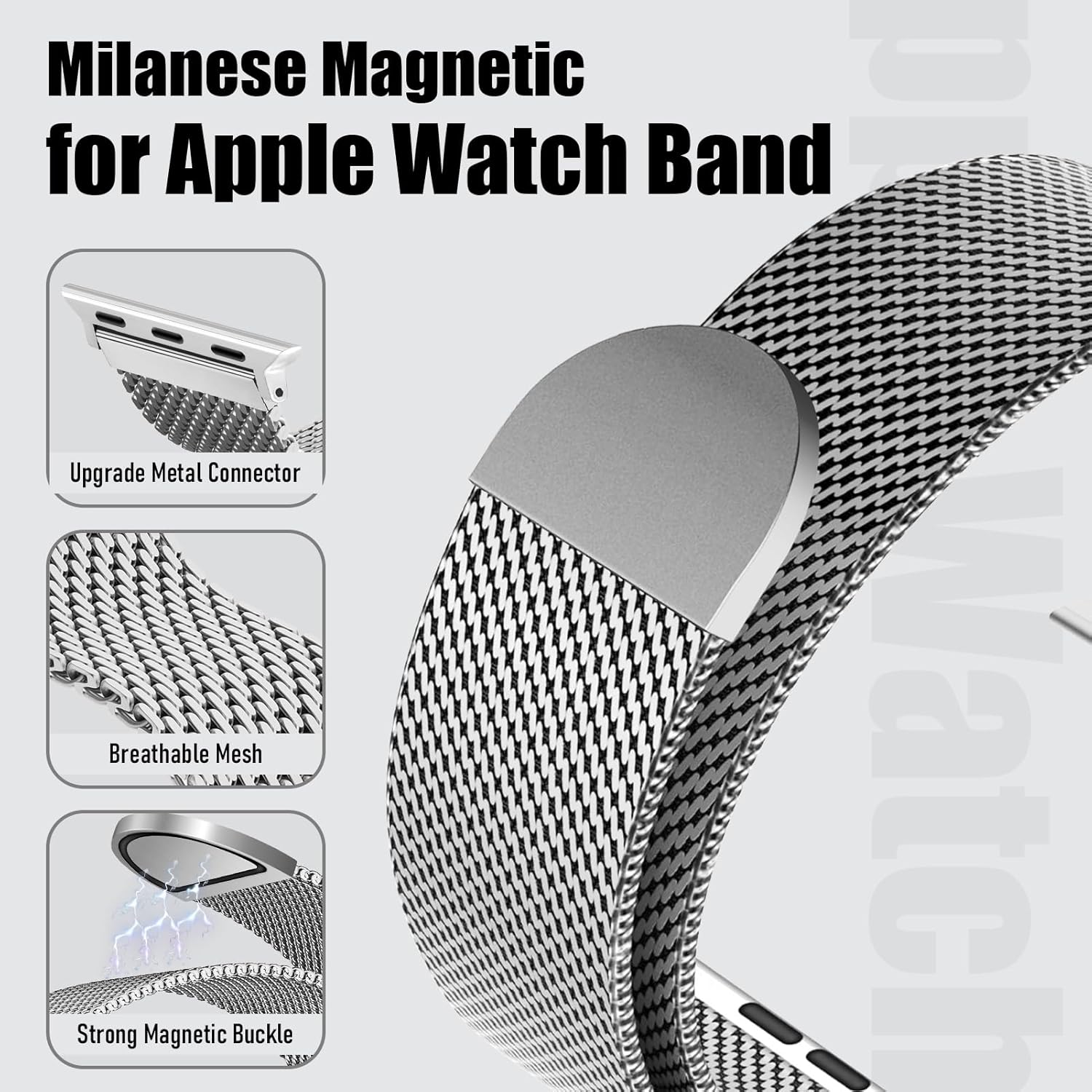 Milanese Loop for Apple Watch Ultra 3/2 Band 49mm 46mm 45mm 44mm 42mm Men Women,Magnetic Buckle Strap Stainless Steel Mesh Metal Bands for iWatch Ultra 3/2/1 Series 11 10 9 8 7 6 5 4 3 SE3/2/1 - Image 4