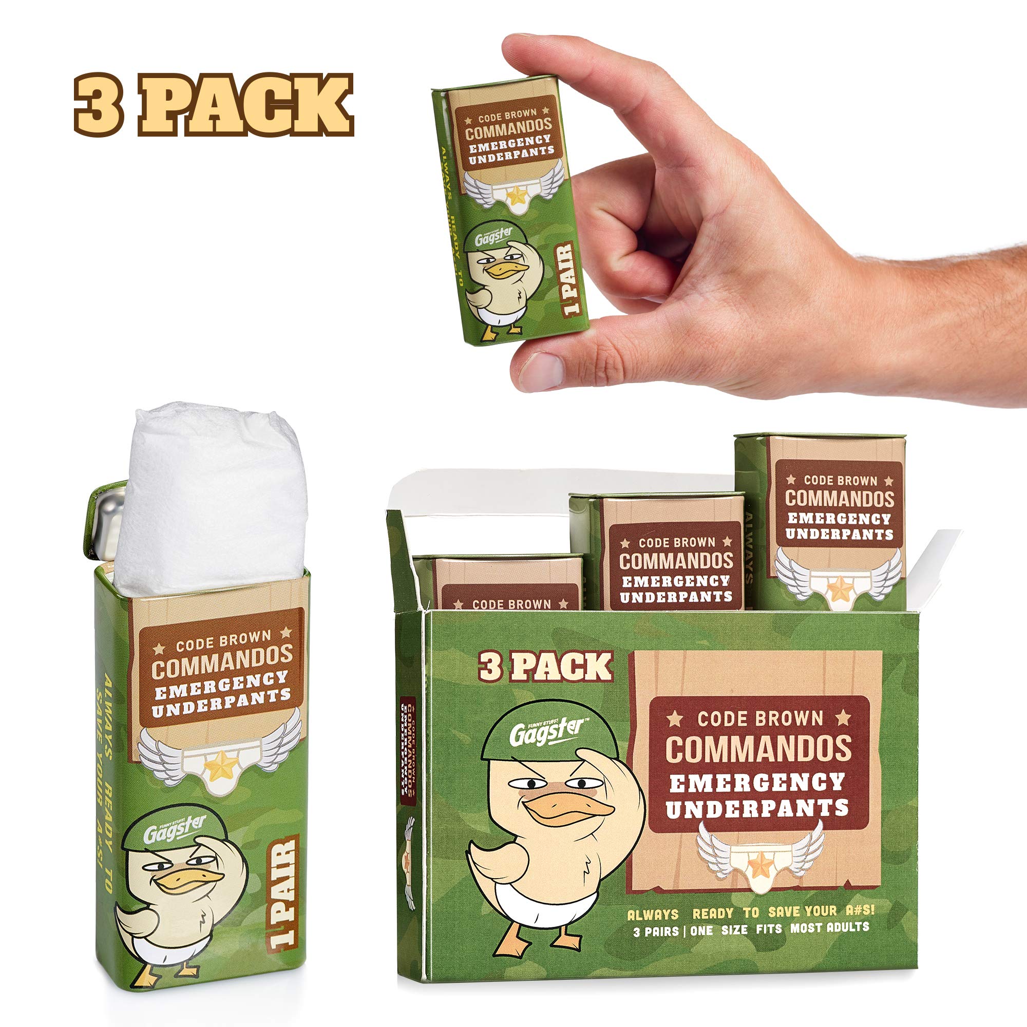 Code Brown Commandos Emergency Underpants in a Can 3 Pairs - Instant Undies in Compact Tin Container - White Elephant Joke Gift - Funny Over The Hill Birthday Gag - Great Underwear for First Aid Kit