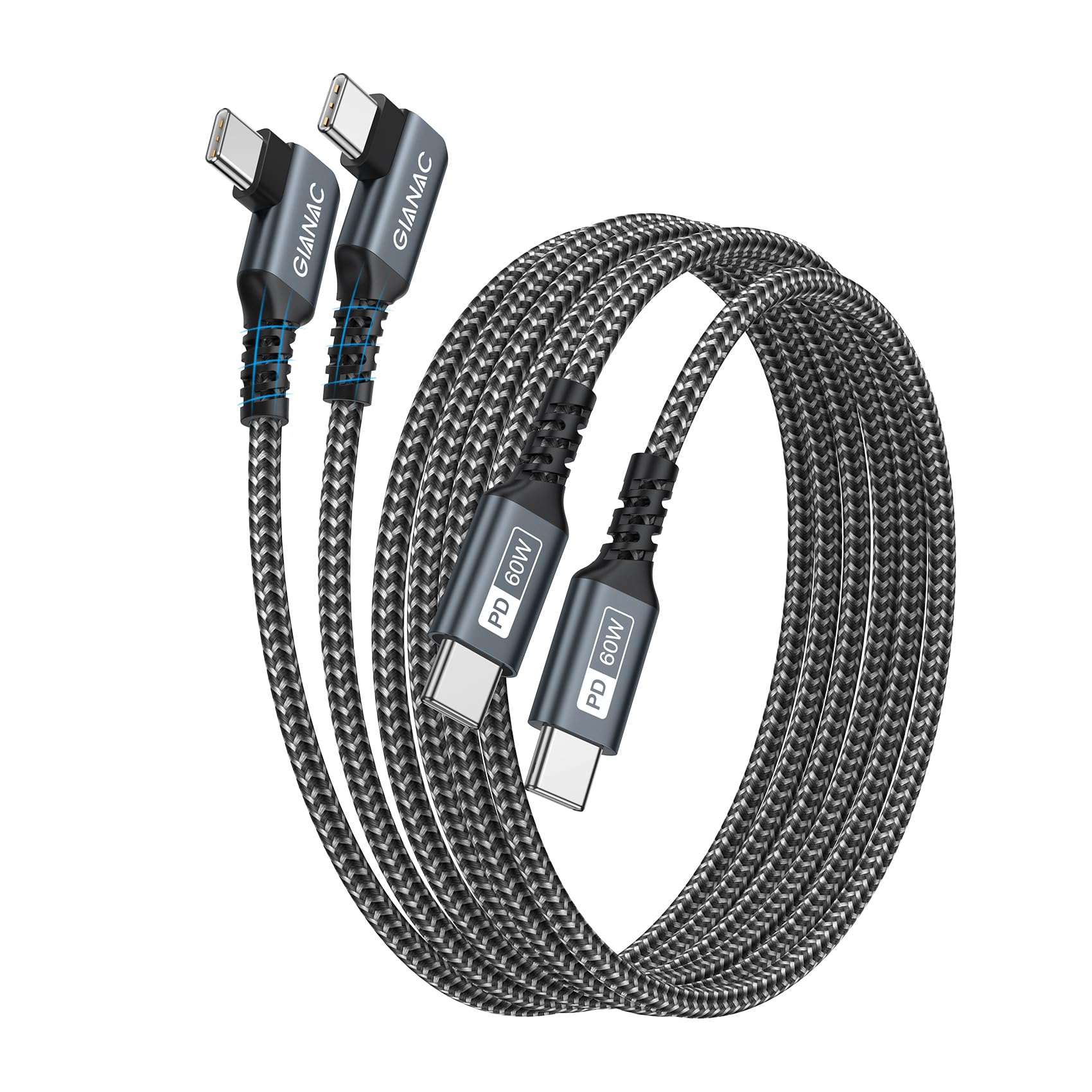 Cavo USB C USB C 1M/2Pezzi, 90 Gradi USB Type-C [60W] PD di Ricarica Rapida per Samsung Galaxy S22 S21 S20 A53 Note 20 Huawei P50 P40 iPad Air iPad Pro 2021 iPad Mini 6 MacBook Pro