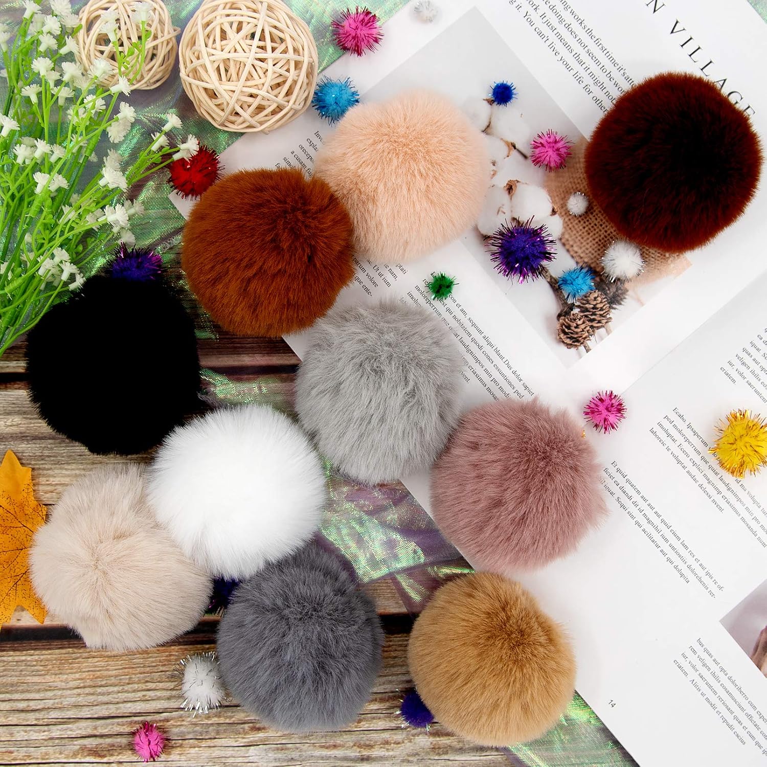 BQTQ 26 Pieces Faux Rabbit Fur Pom Pom Fluffy Pompom Balls with Elastic Loop for Hats Keychain Scarves Gloves Bags Accessories(13 Soft Colors, 2 Pcs Each Color) - Image 7