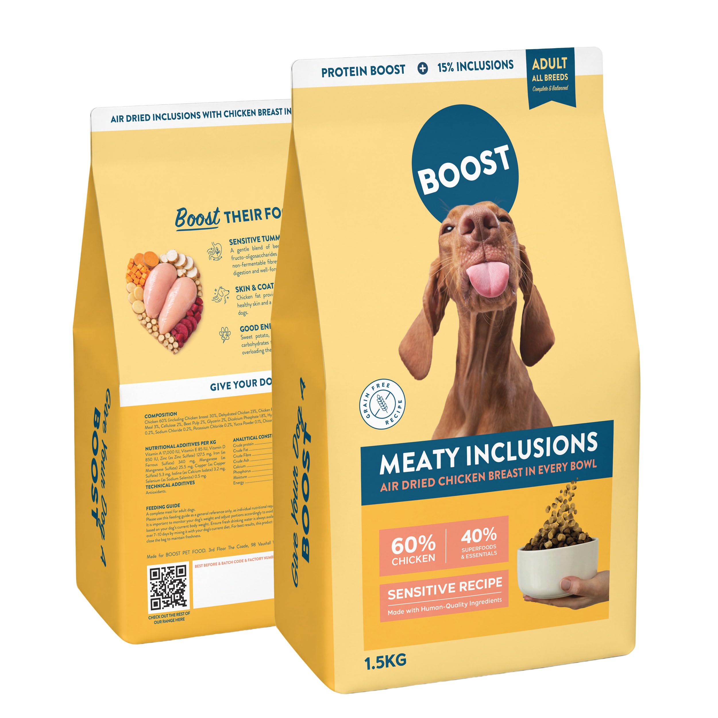 BOOST Meaty Inclusions Chicken Kibble - 15% Air Dried Pieces, 1.5kg