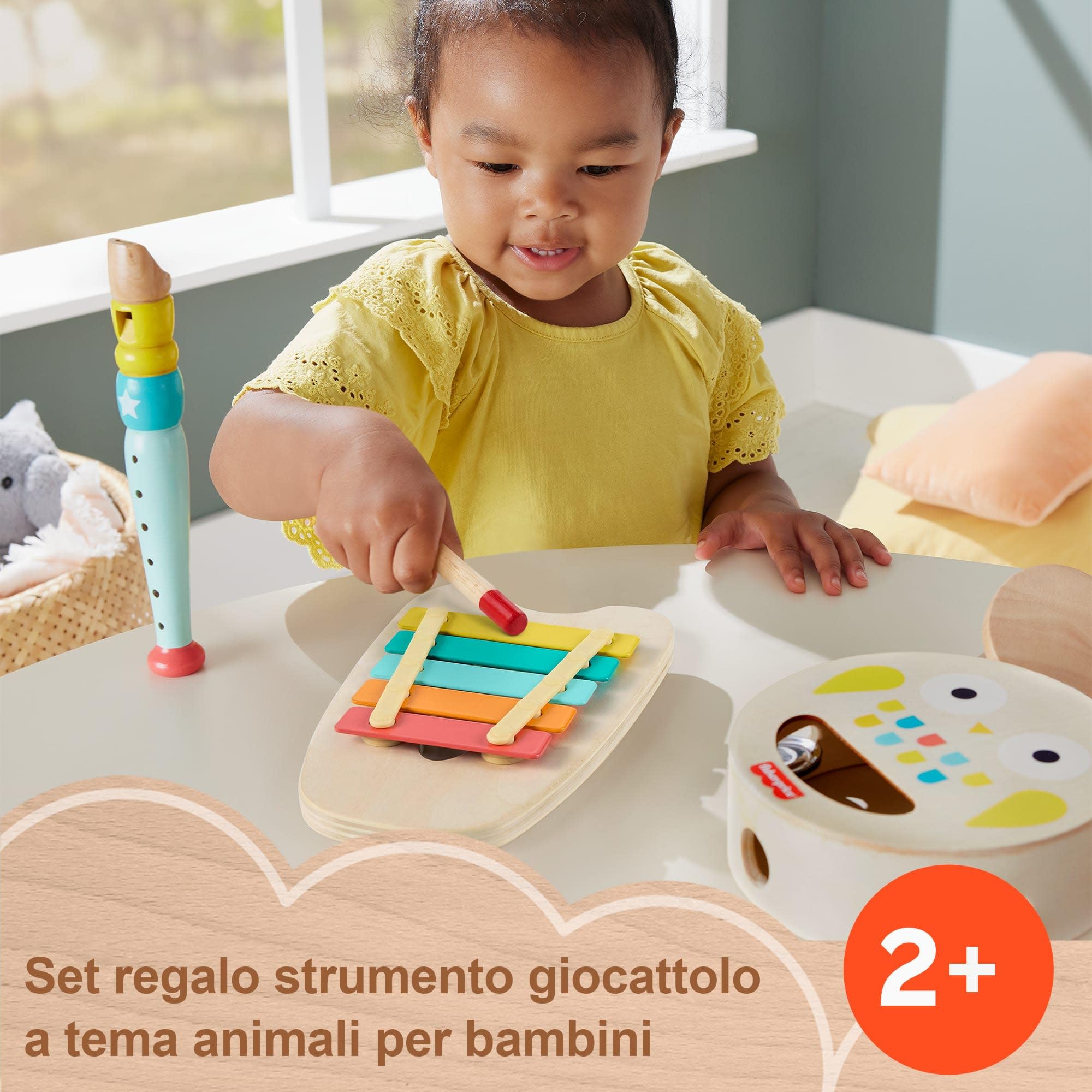 Fisher-Price - Set Strumenti Musicali, 6 Strumenti Giocattolo in Legno a Forma di Animali per Lo Sviluppo delle capacità motorie e sensoriali, Giocattolo per Bambini, 2+ Anni, HXT90