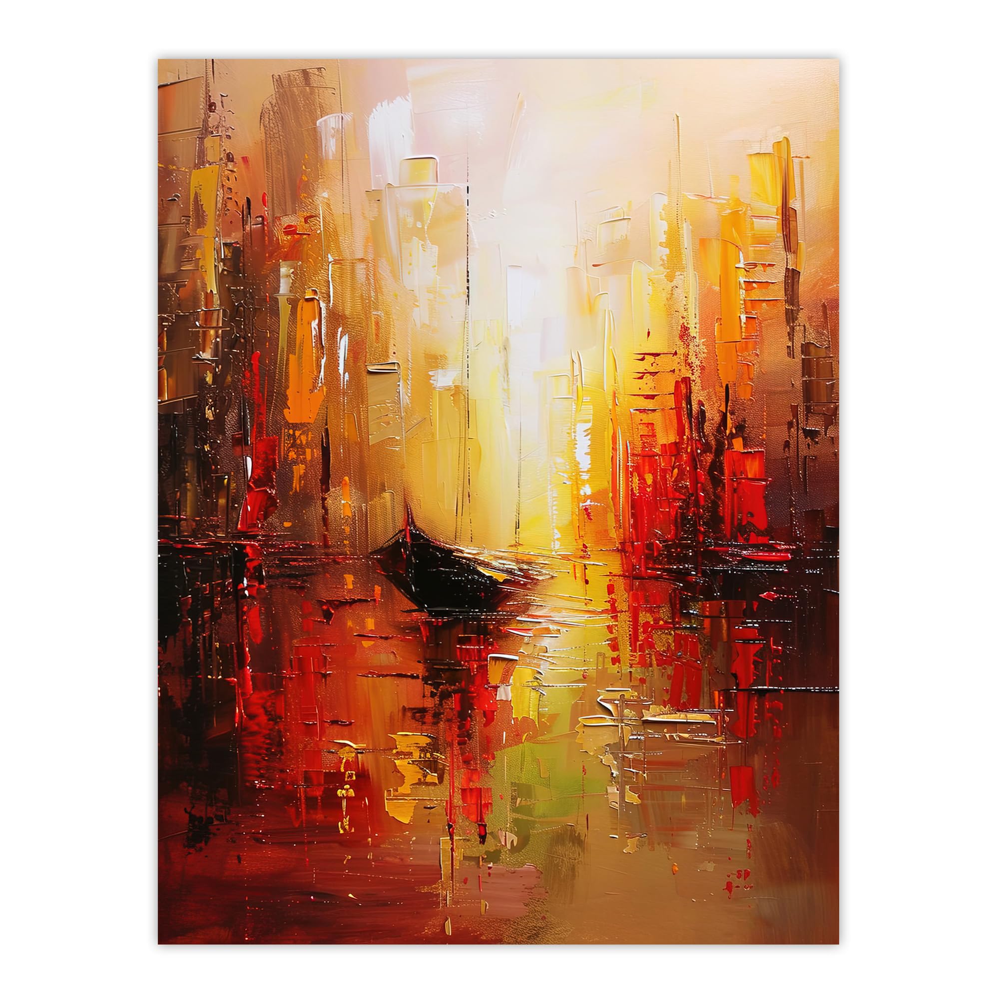 Artery8 Gondola Canal Abstract Venice Fiery Gold Sunset Living Room Large Wall Art Poster Print Thick Paper 18X24 Inch