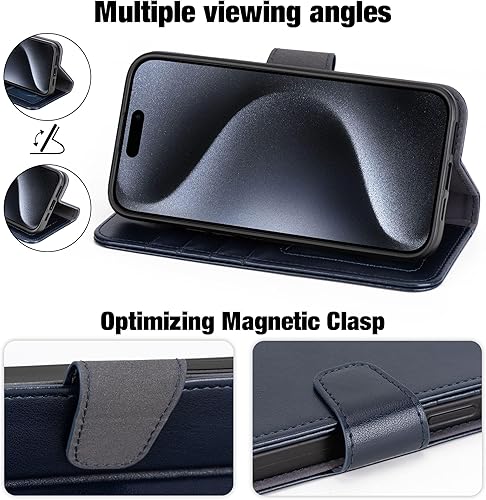 Miniatura 106 de Arae Compatible with iPhone 15 Case with Card Holder and Wrist Strap Wallet Flip Cover for iPhone 15 6.1 inch,Wine Red