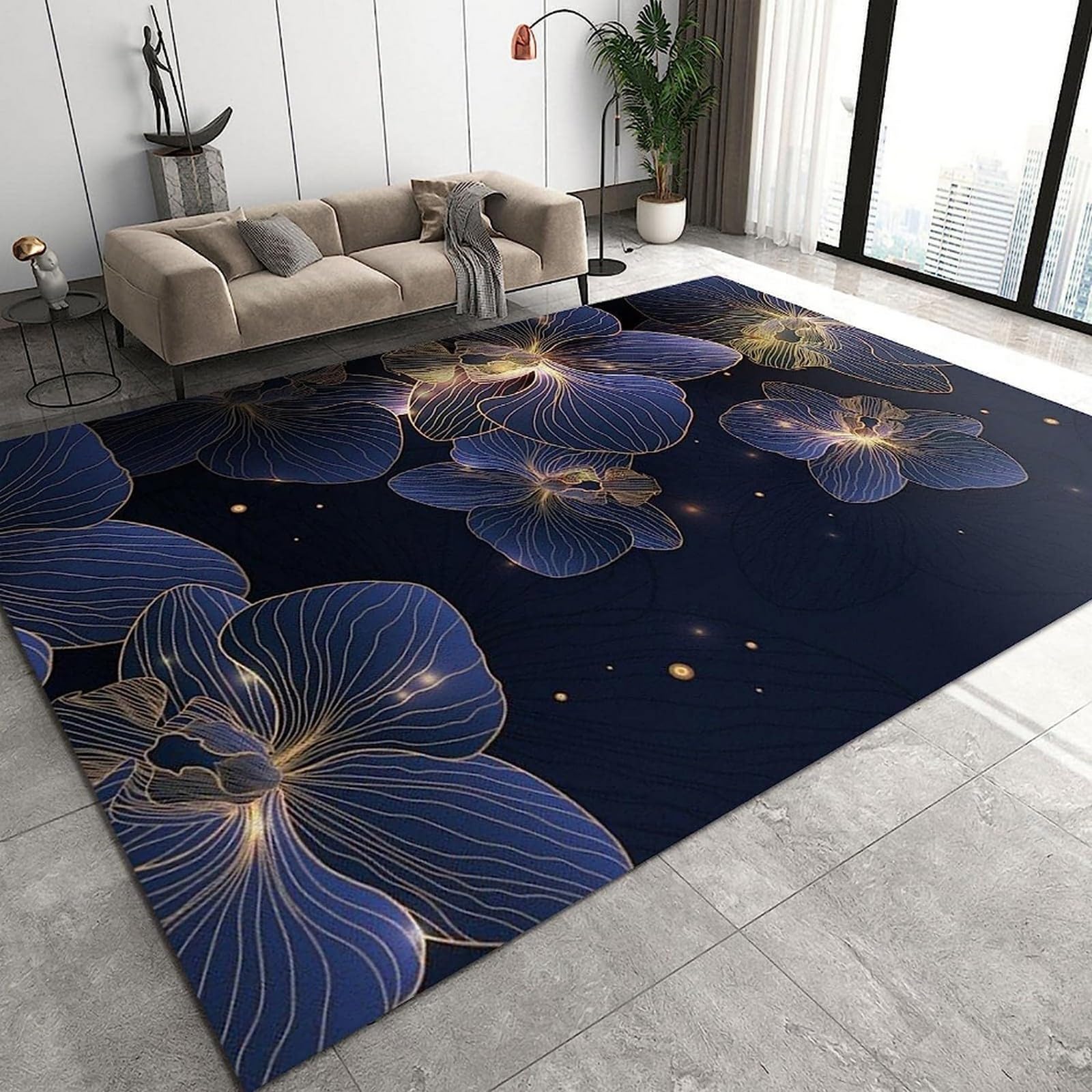 Tapis de sol 120x180 cm imprimé plantes et fleurs pour salon et chambre